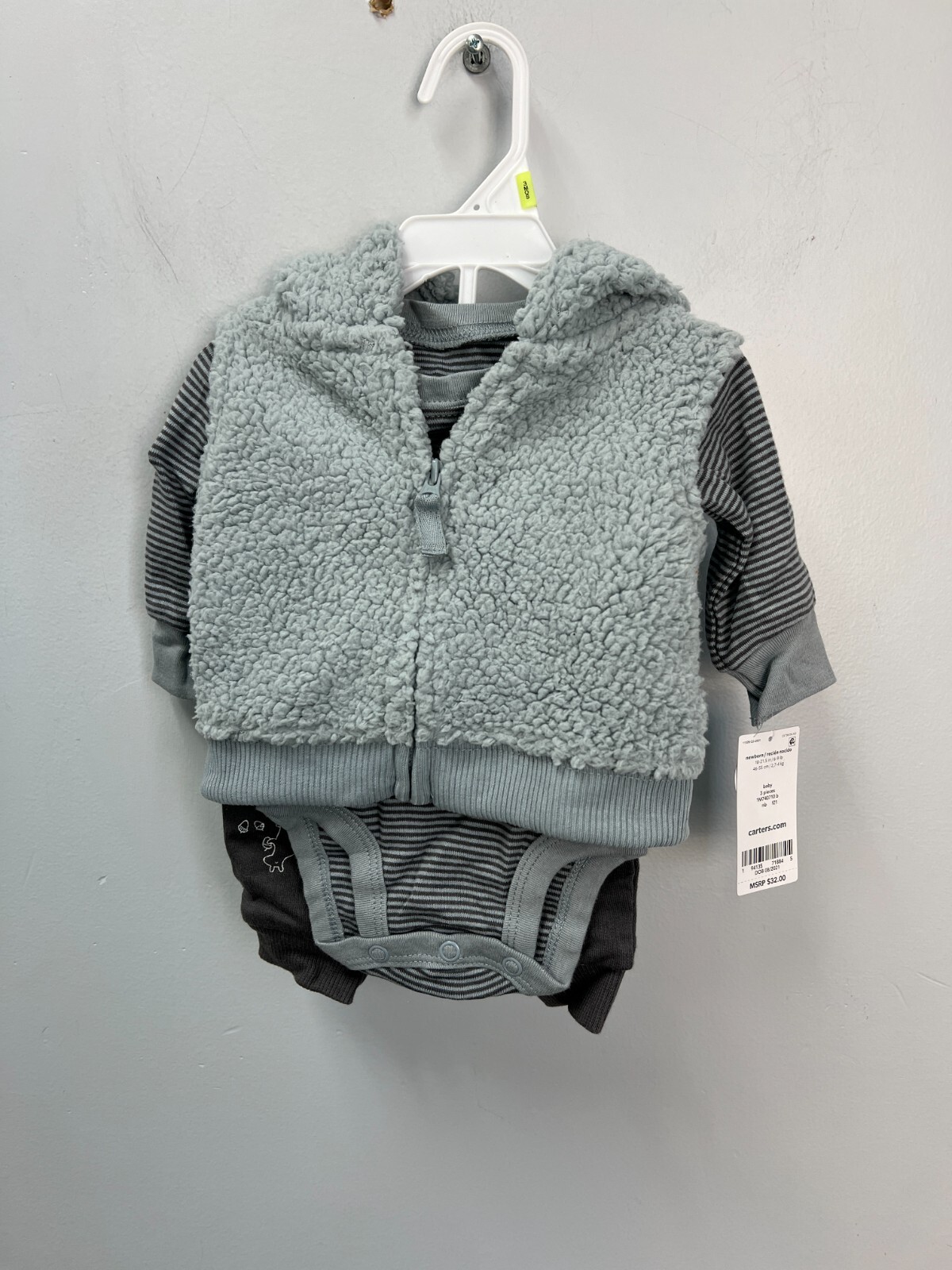 Carter’s Gray Sherpa Vest, Shirt, and Pants Set for Baby’s Size NB Hooded w/Ears