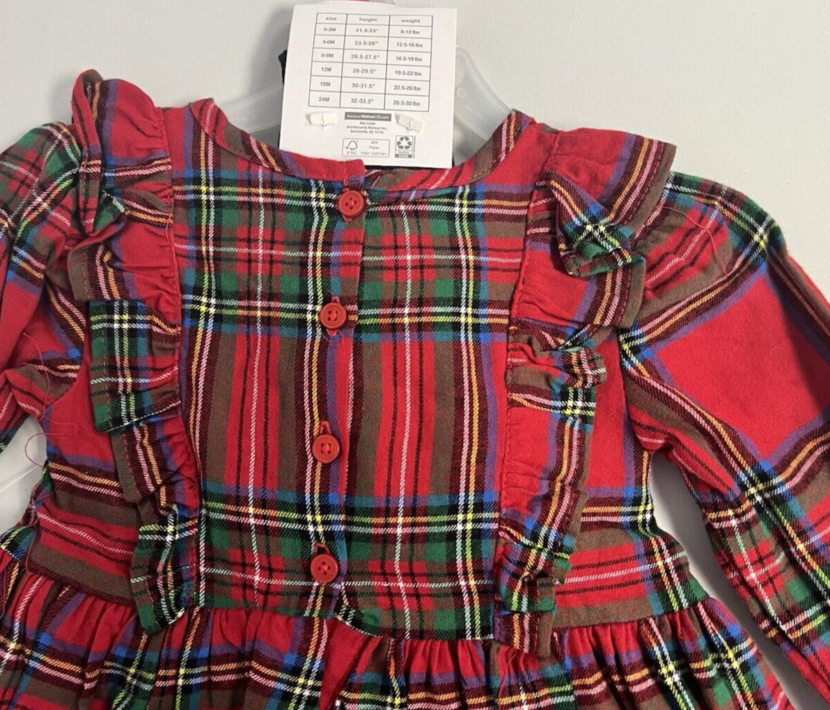 Girls Size 18M 2-Piece Red Plaid Dress & Black Footed Tights Set Outfit