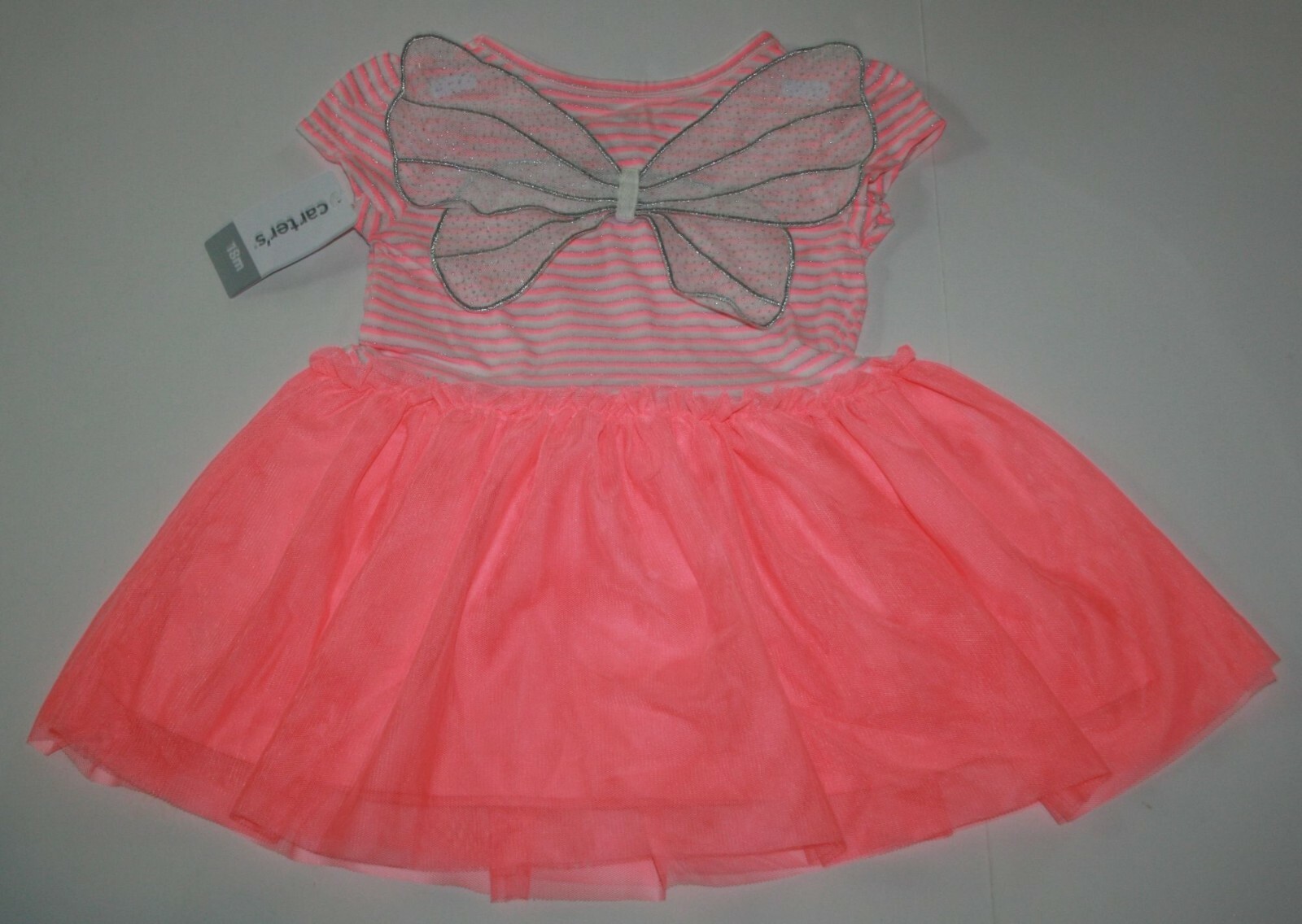 New Carter’s Girls 18m Dress Fairy Wings Dress Up Fun Neon Orange Silver Tulle