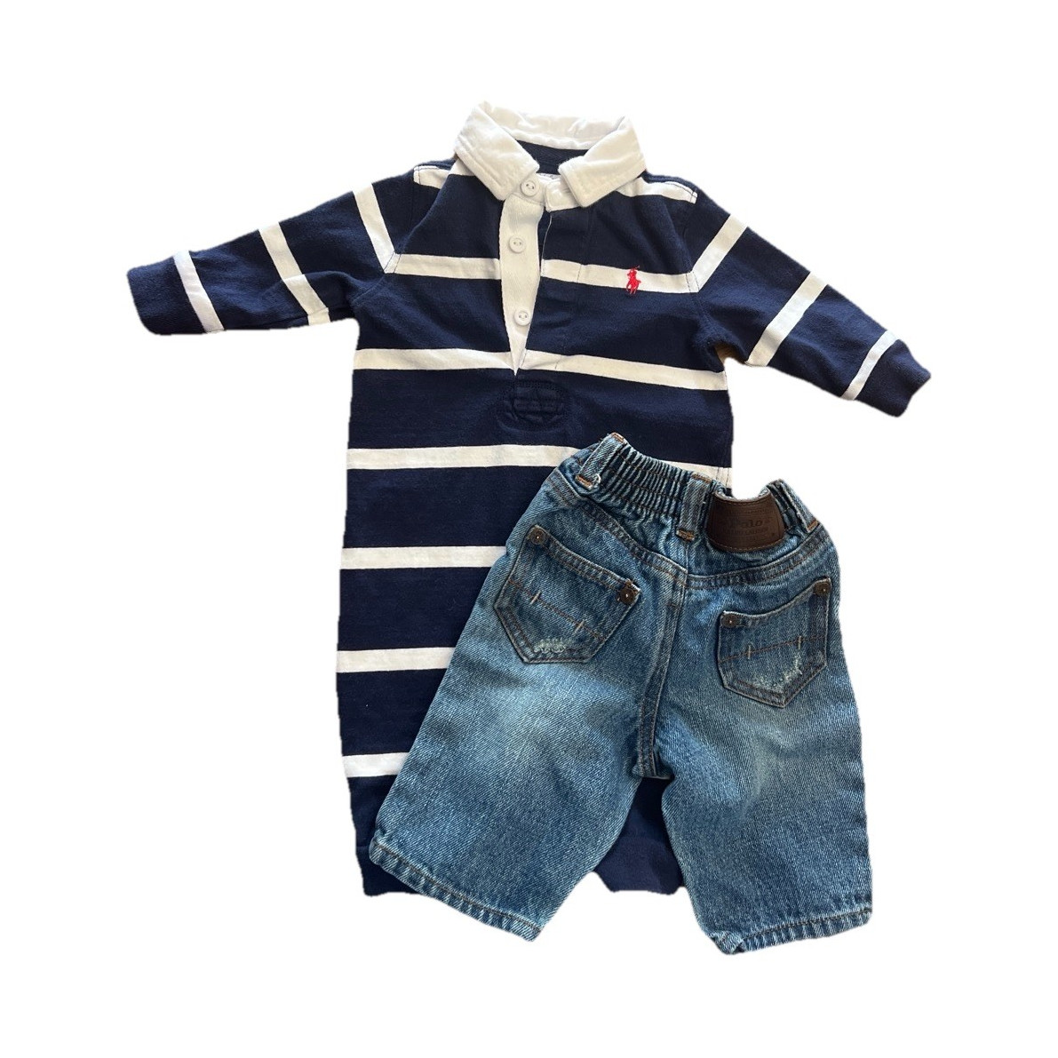 Ralph Lauren Polo Jeans & Navy/White Stripe One Piece Bundle-Size 3M 100% Cotton