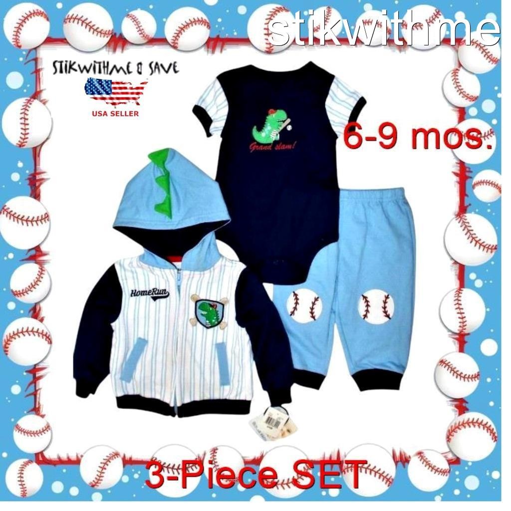 Clothing 3-Piece SET: Bodysuit, Pants, LS Hoodie Jacket ~ BASEBALL 6/9 mos. NEW
