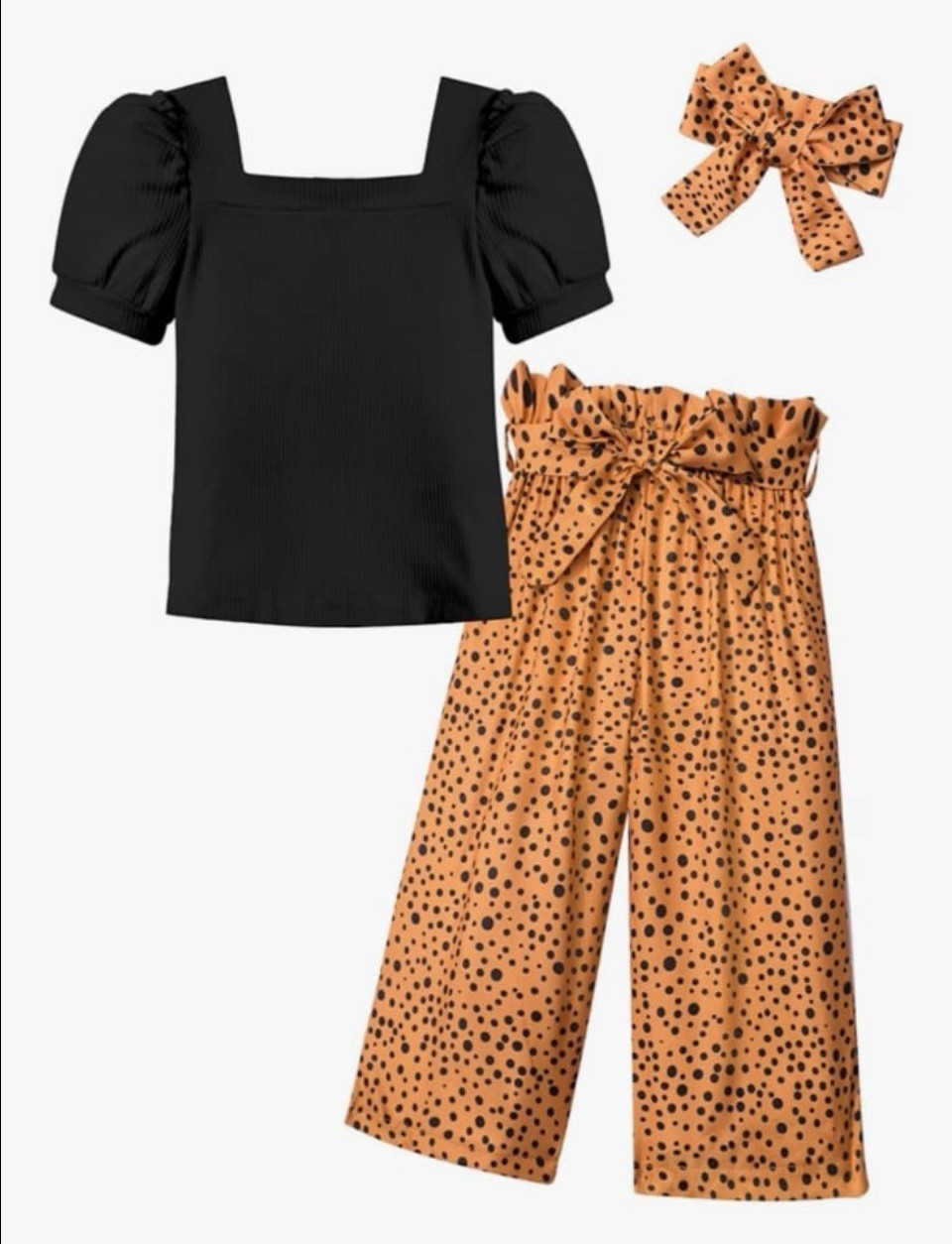 DONWEN Toddler Kids Girl Clothes Square Neck Shirt Top + Stylish Pants