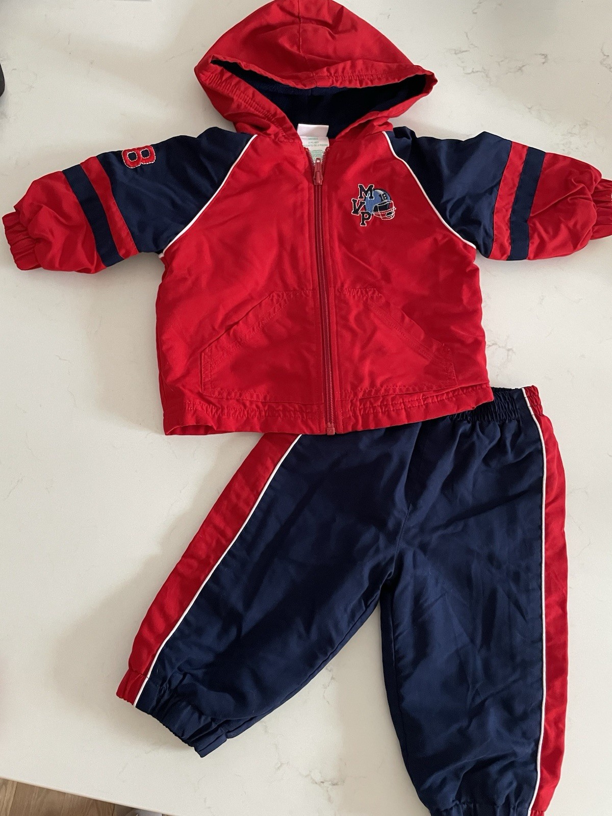 Toddlers Vintage Okie-Dokie Fleece Lined Track Suit Sz 12mo Football Embroidered