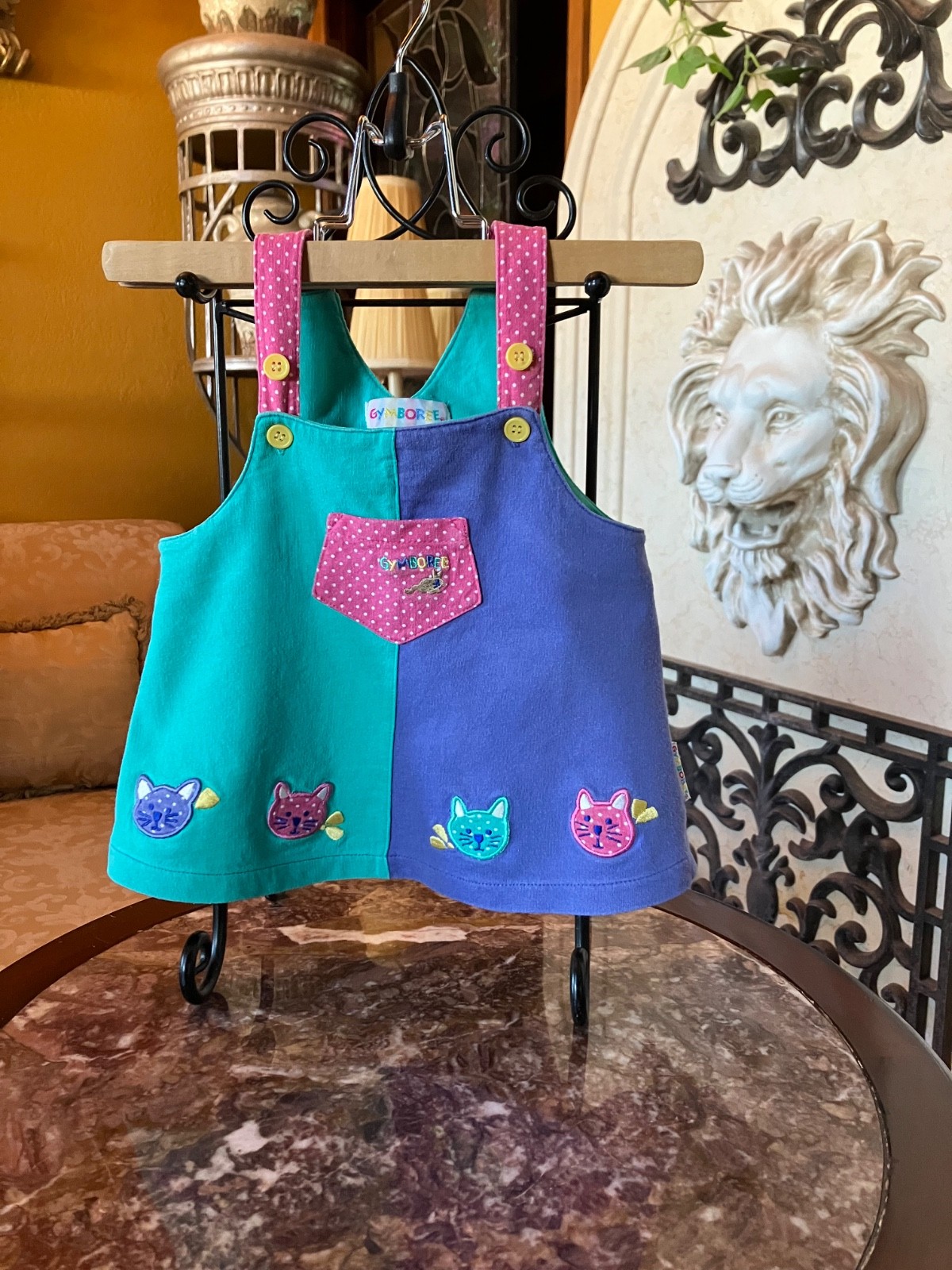 Vtg Gymboree 1996 Cat and Mouse overall jumper pinnie dress 6-12 infant