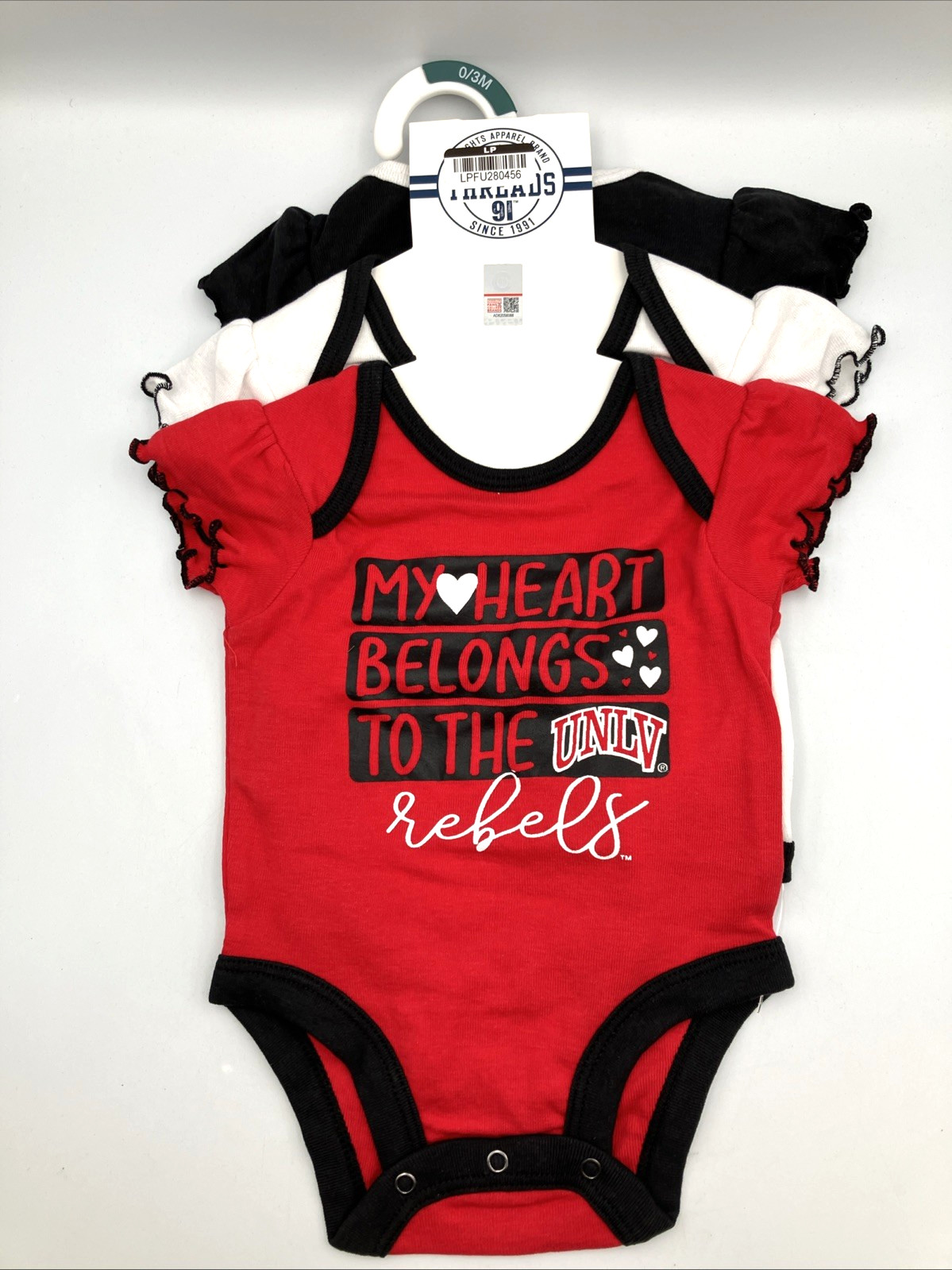 NCAA UNLV Rebels Infant Girls’ 3pk Bodysuit Set, Size 0-3M – New