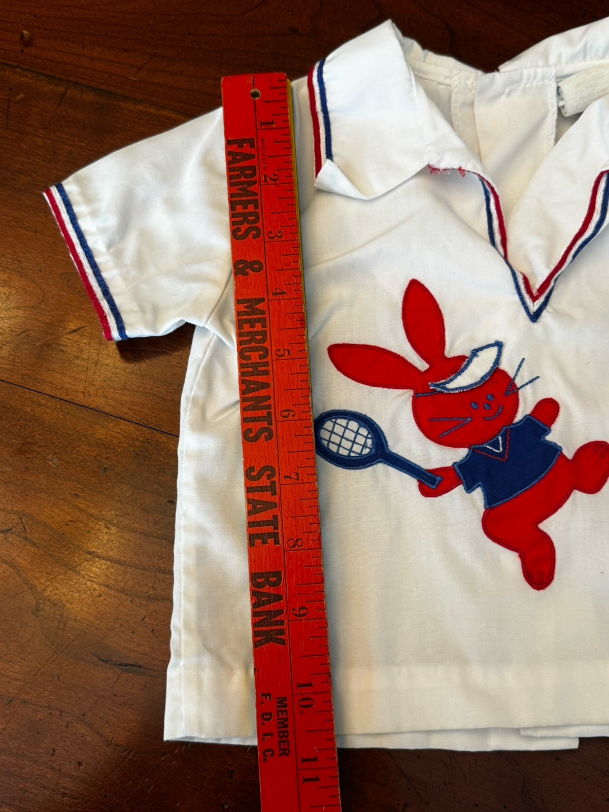 Vintage Nanette Baby Tennis Whites Shorts Set w/h Visor Bunny Red White & Blue