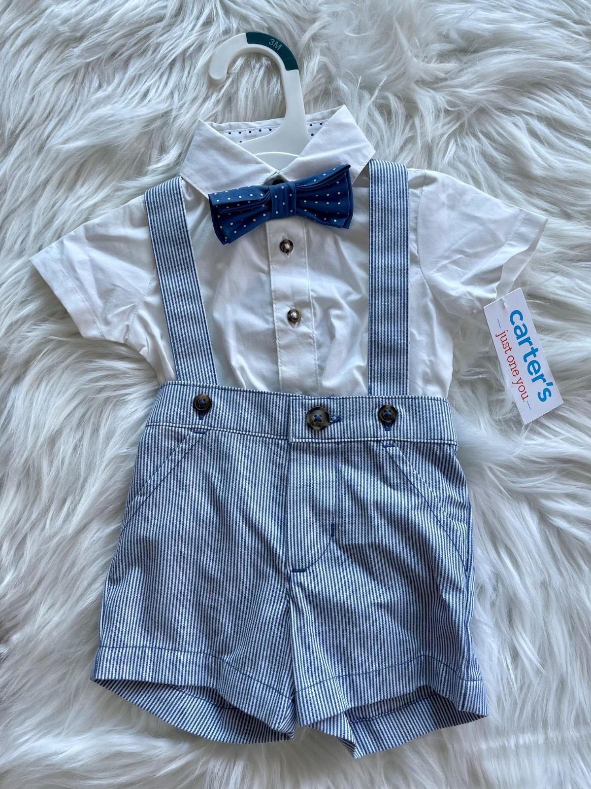 Carters baby boy dress shirt/shorts with suspenders and bowtie NWT size 3 month