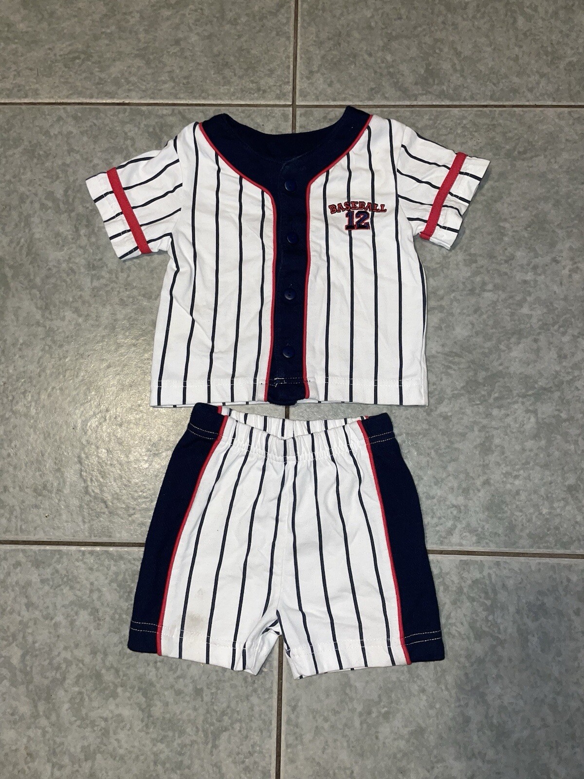 KT Kids Baseball 2pc Short Set Boys Sz 12M Pinstripe Jersey Outfit Sports