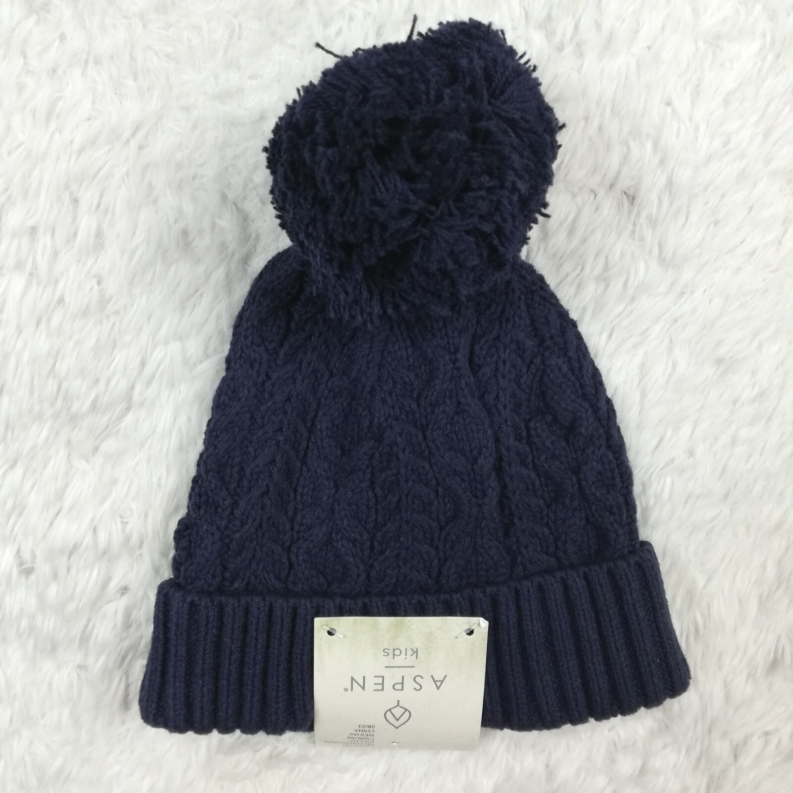 Aspen Boys Baby Sweater Beanie Set 2 Piece Ribbed Navy Sherpa Lined 12M New