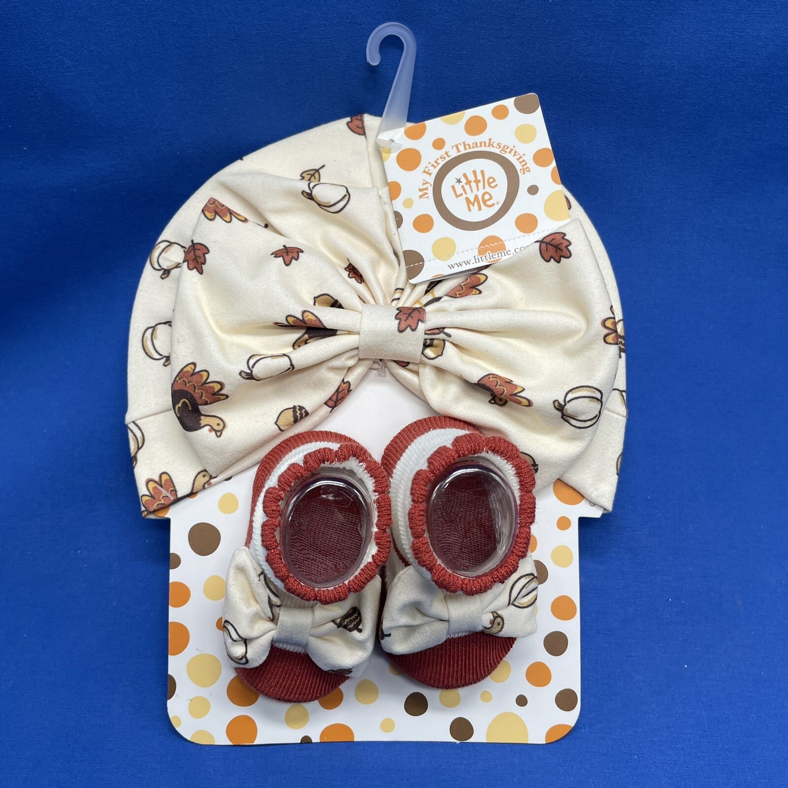My First Thanksgiving Fall Harvest Turkey Pumpkin Turban Bootie Set NEW 0-12 M