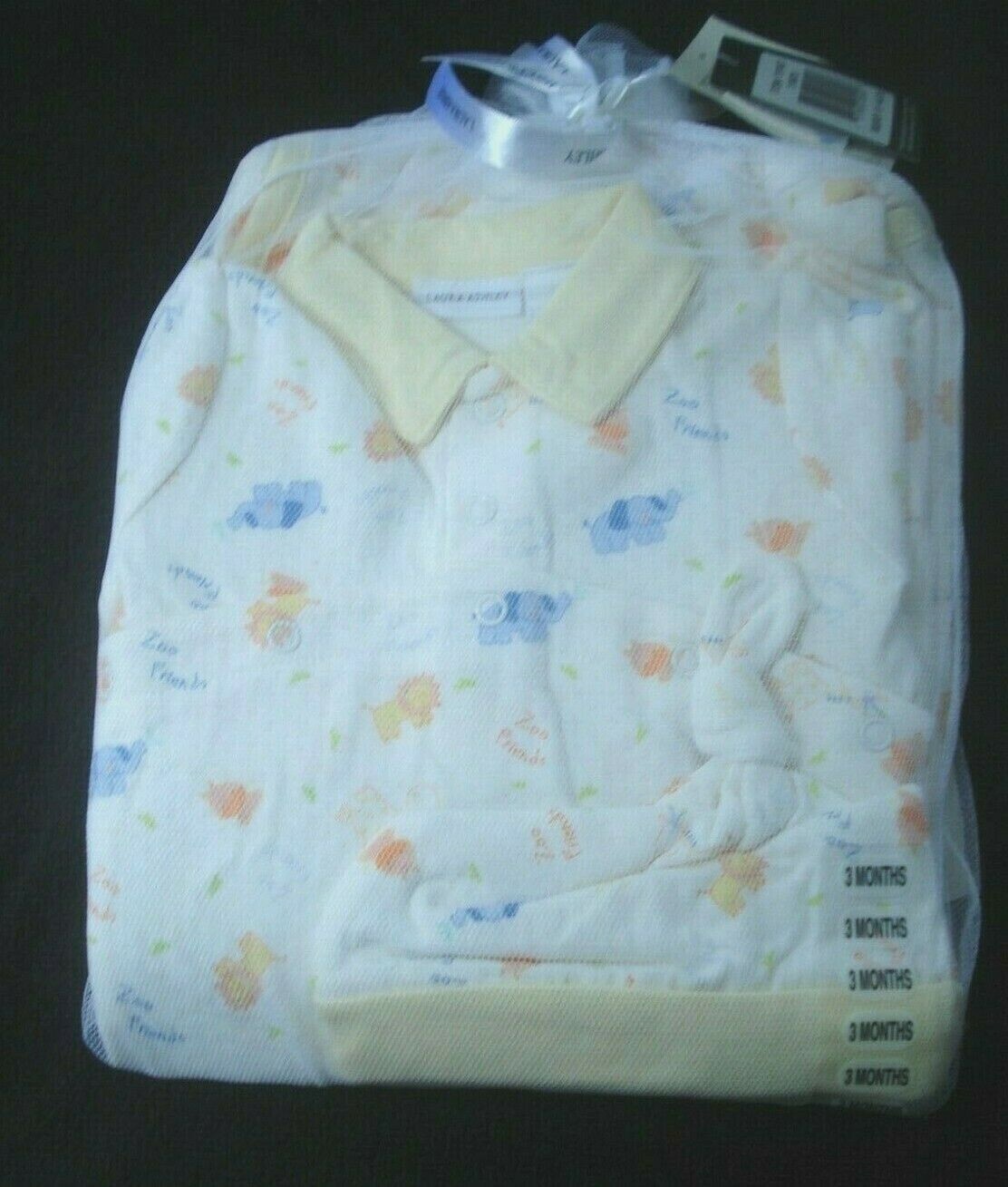 Laura Ashley Zoo Friends Infant Three Piece Set Blanket Coverall Hat Sz. 3 M NEW