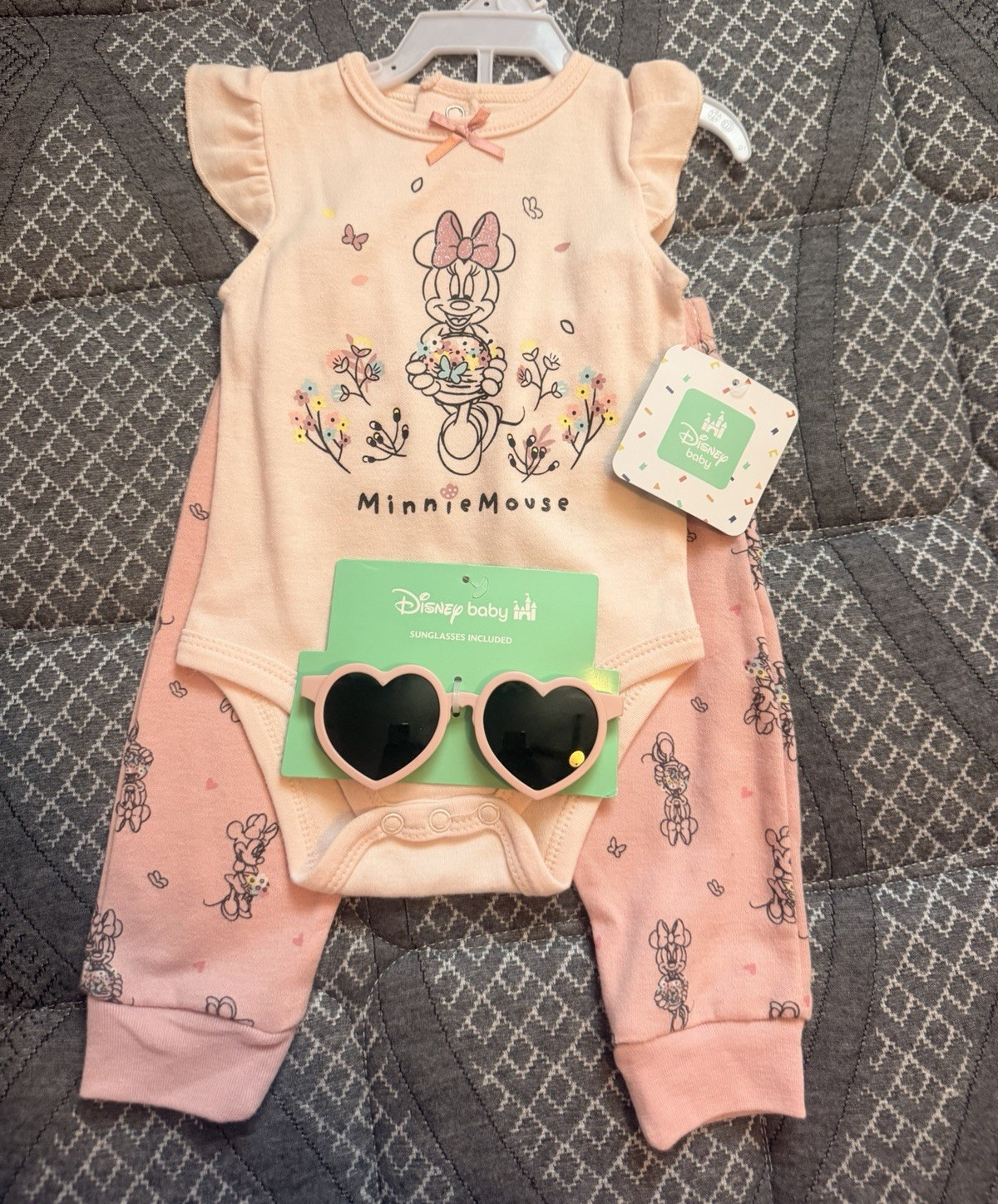 Disney Baby Minnie Mouse 3pc Sleeveless Cotton Outfit Set Pink 3/6M