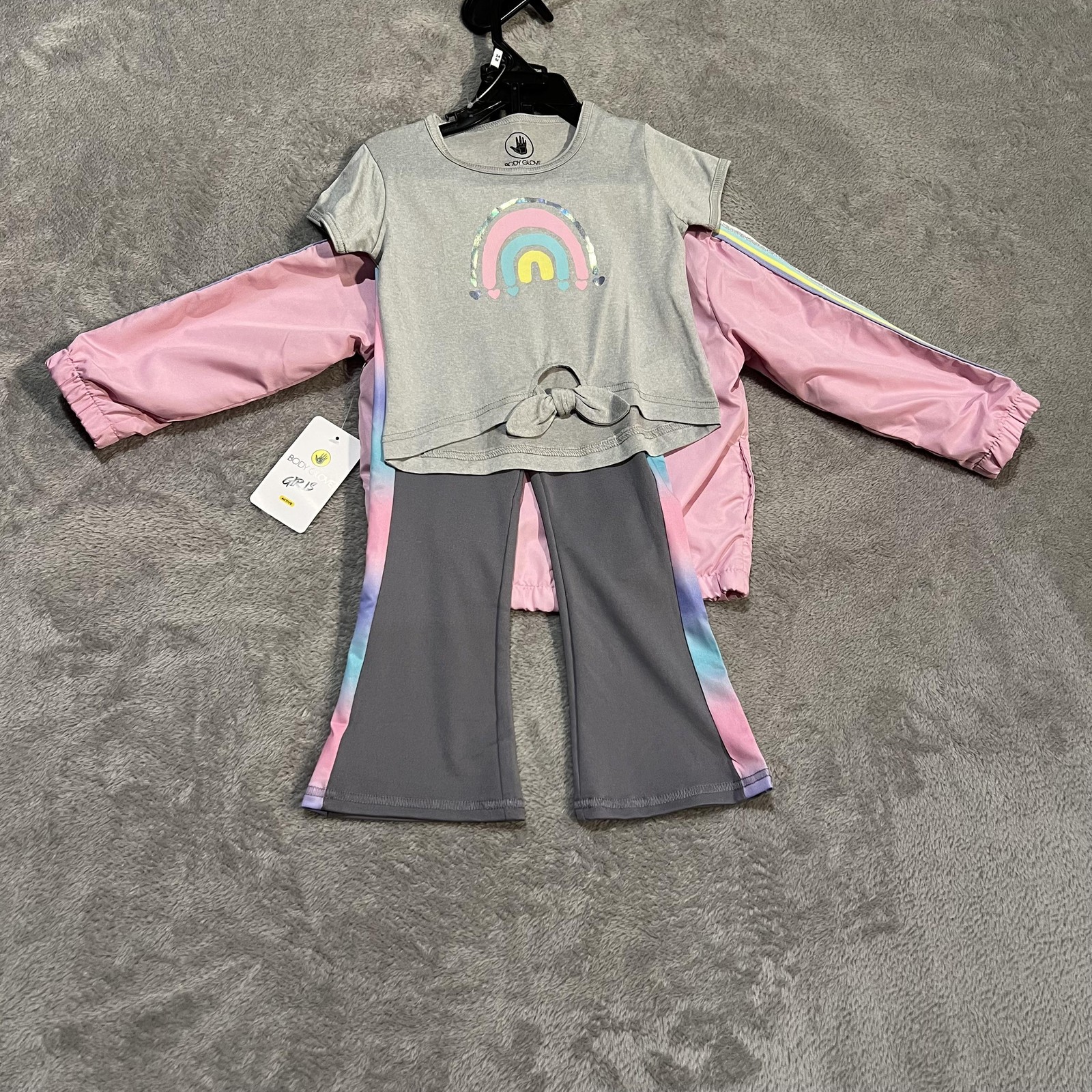 Body Glove Outfit Set Toddler Girls 24M Pink Gray Jacket Shirt Pants Rainbow 3pc
