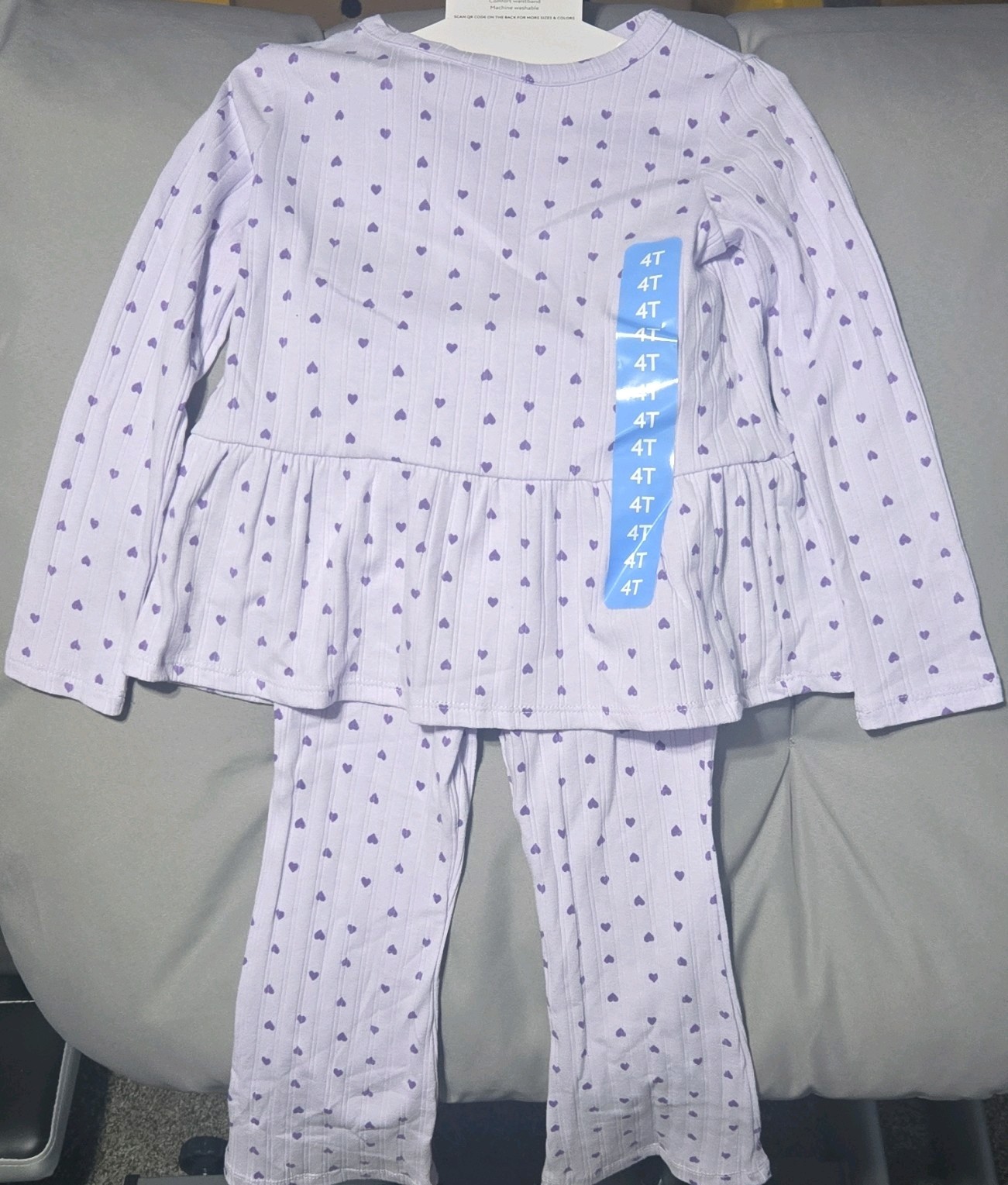 Member’s Mark Girls 2-Piece Playwear Pants Set Purple Hearts Long Sleeve 4T