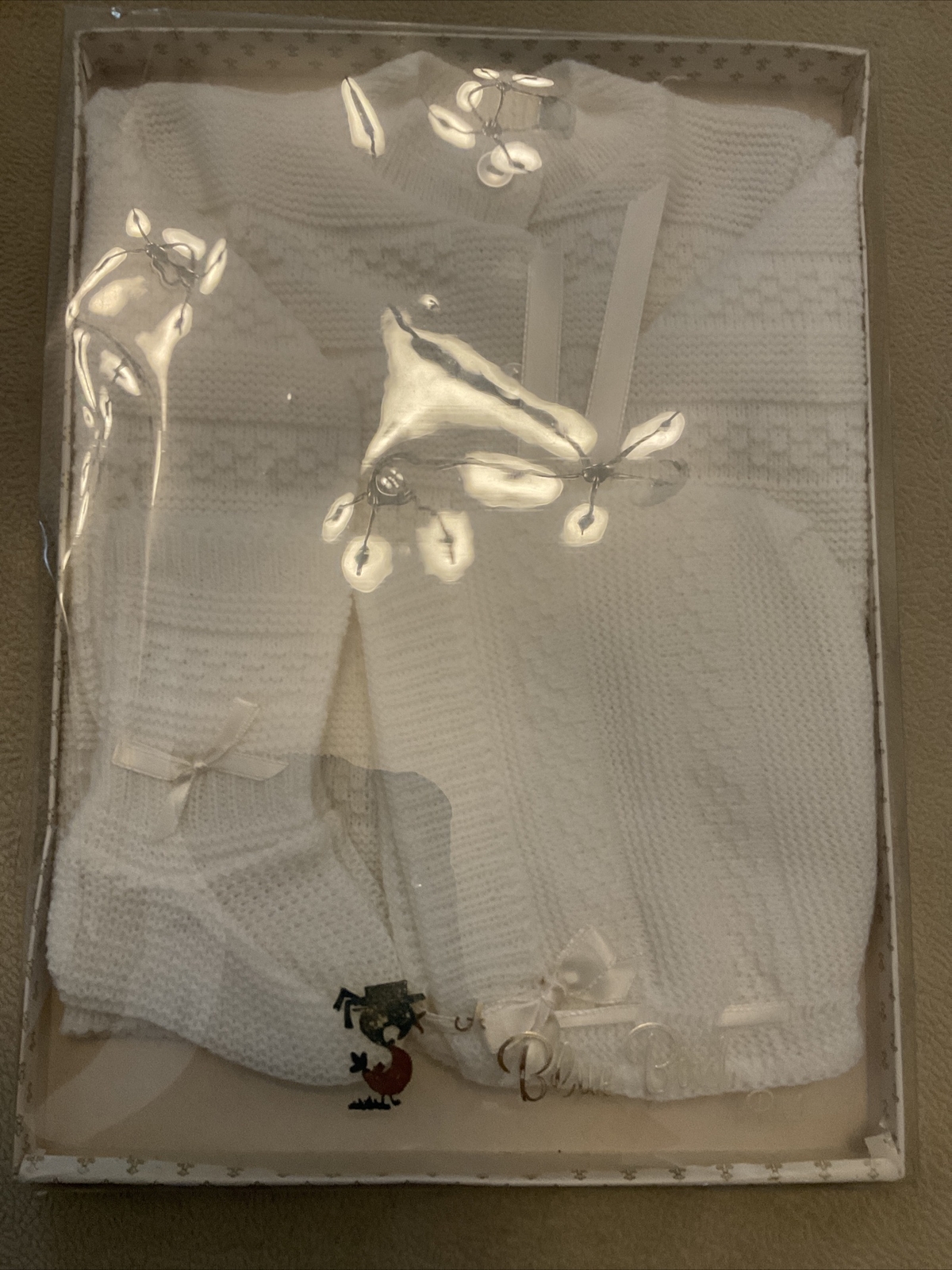 Blue Bird vintage baby sweater set gift booties hat cream new