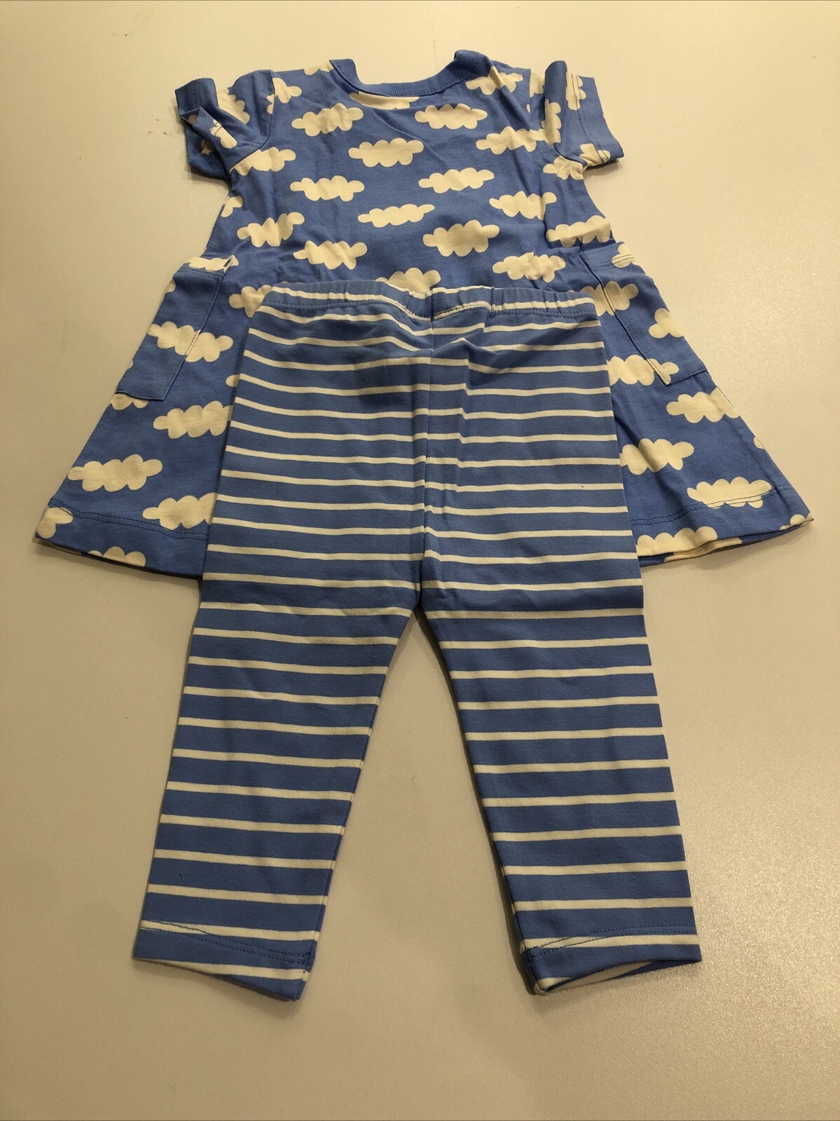 Hanna Andersson Blue Baby Short Sleeve Pocket Dress & Leggings Set 6-12M