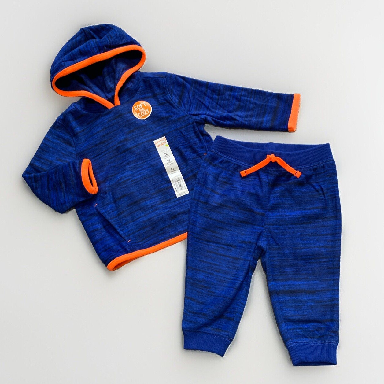 Jumping Beans 12 m Micro Fleece 2 pc Hoodie Set Jogger Pants Blue Baby Boy NEW