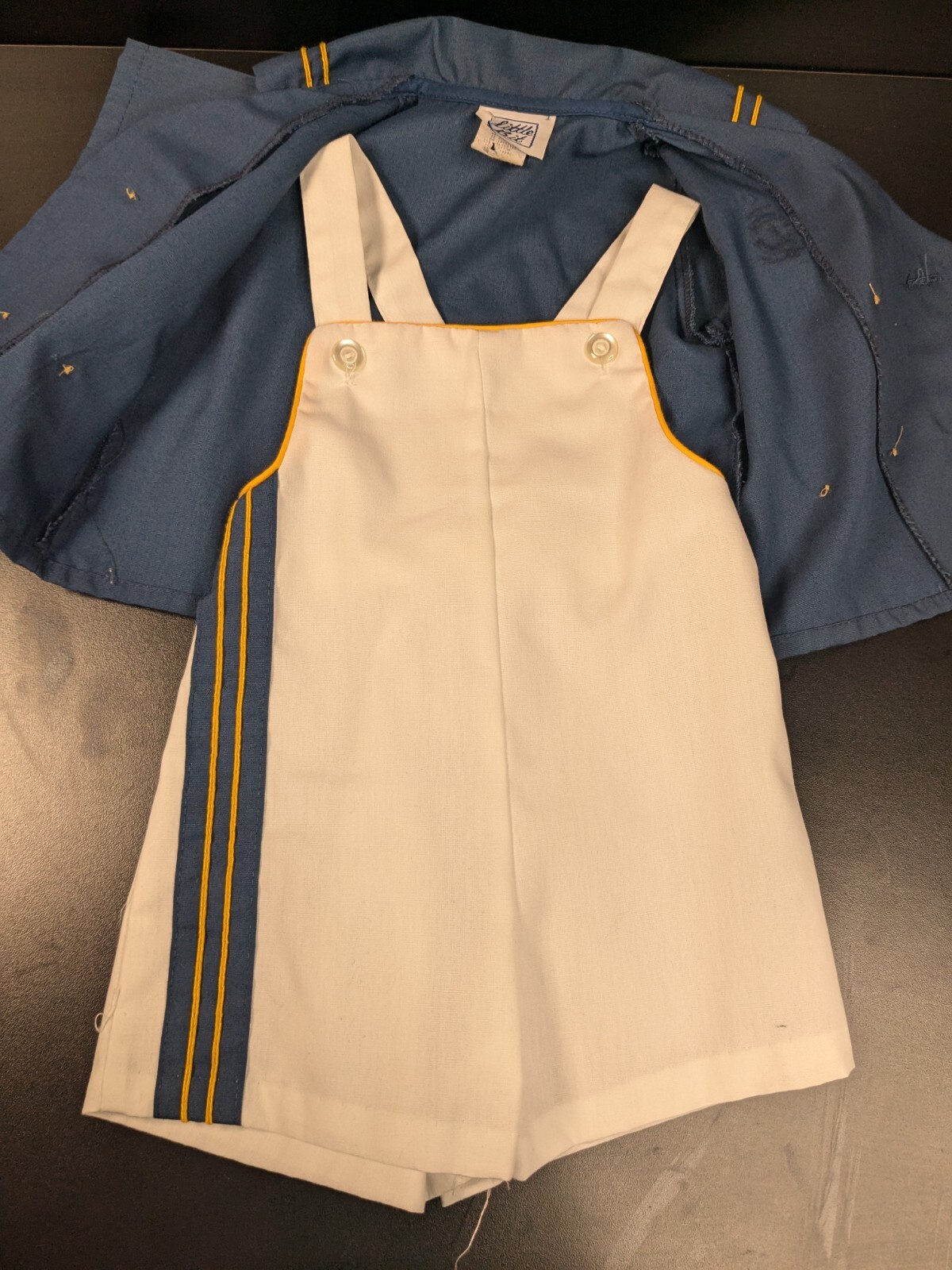 Vintage Little Bitty 2 Piece Nautical Sailor Suit Size 18 Months Blue White Gold