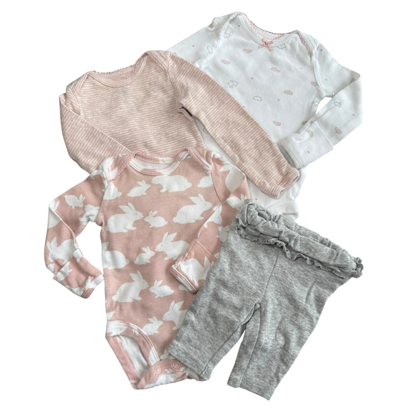 Carters Bodysuit Bundle Baby Girl Bunny Pink Gray Newborn