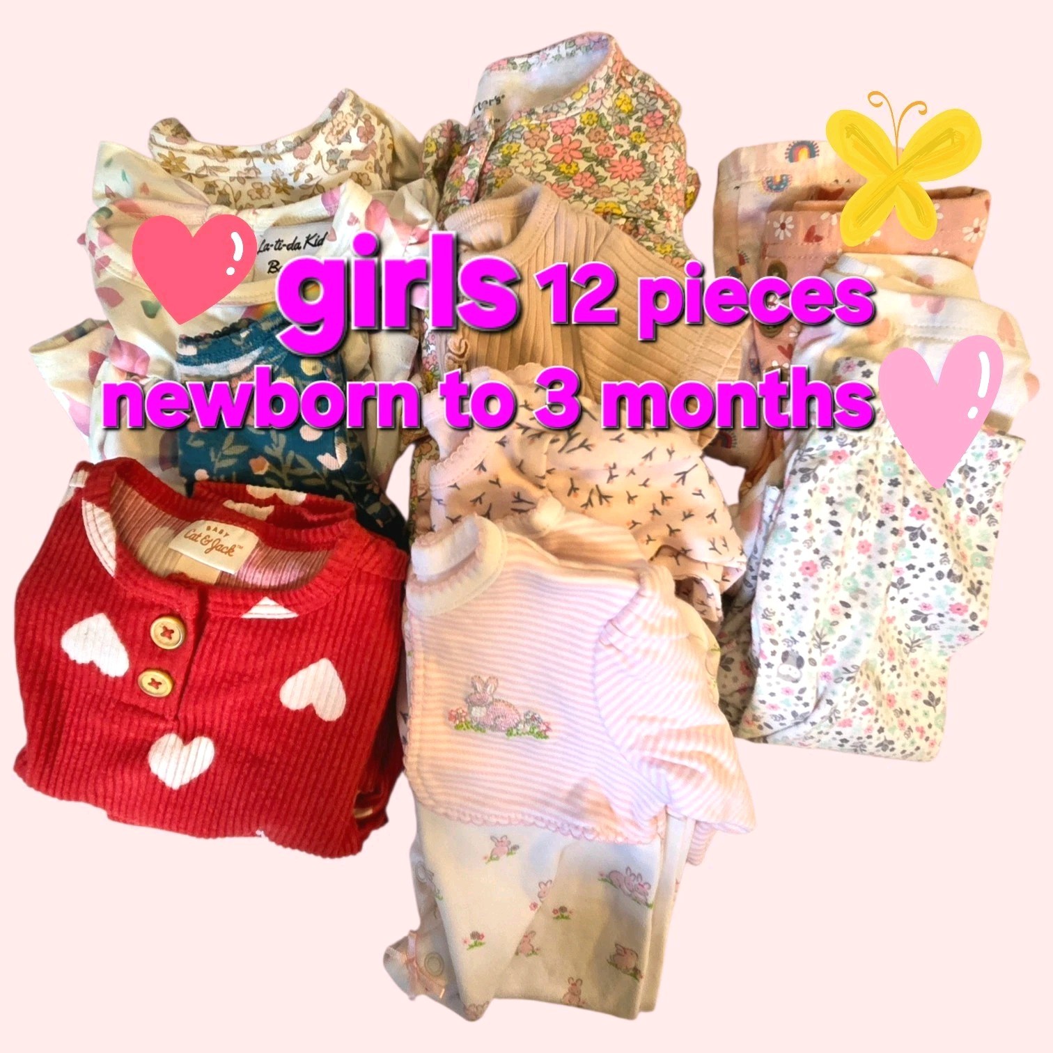 Newborn Baby Girls Clothes Outfits lot of 12 ,0-3 months Good Condition
