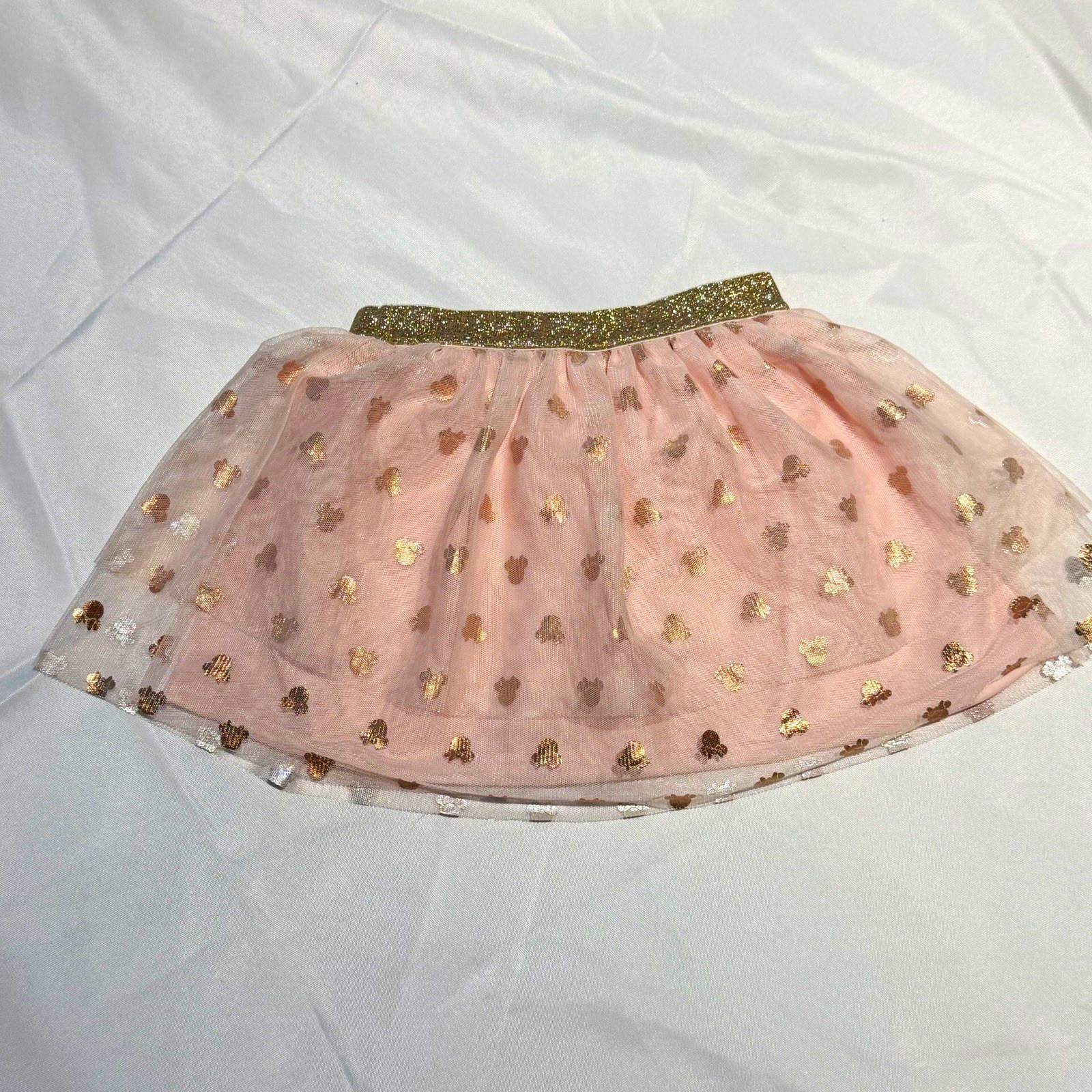 Disney Jumping Beans Minnie Mouse 3T Pink/Gold Tulle Skirt & Shorts 2pc Set