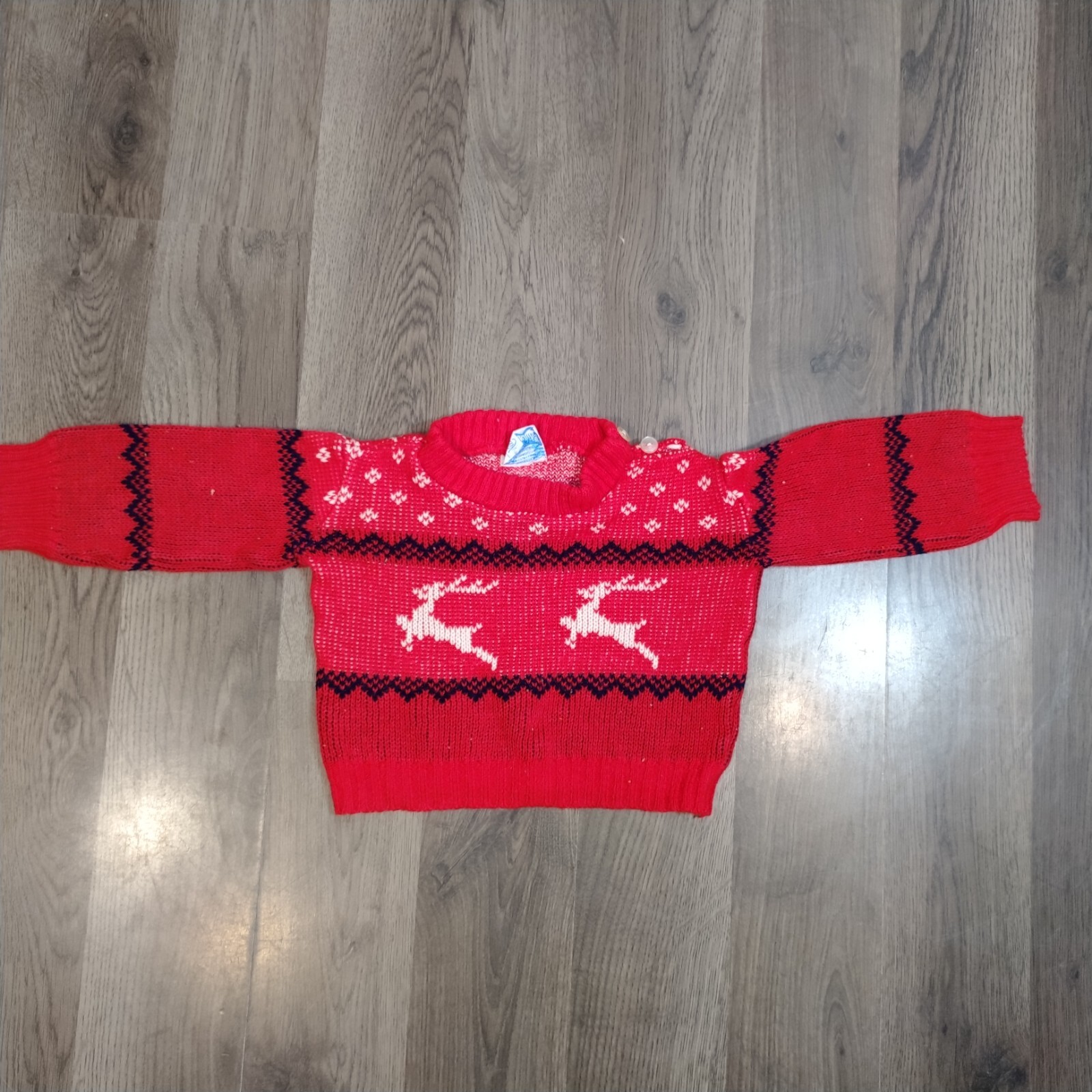 Vintage Baby Boy Christmas Sweater Outfit Holiday Set Hat Pants 3 Piece Set