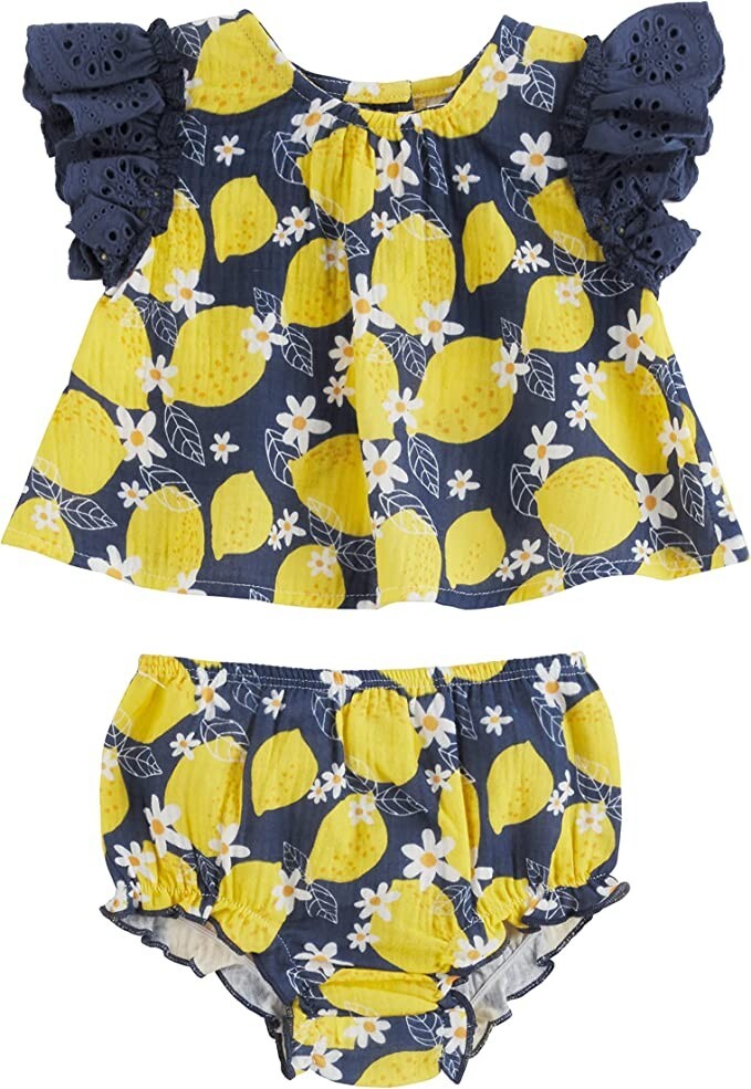 New Mud Pie Casual Bay Girl LEMONS PINAFORE SET gift Yellow 2 pcs 9-12 Months