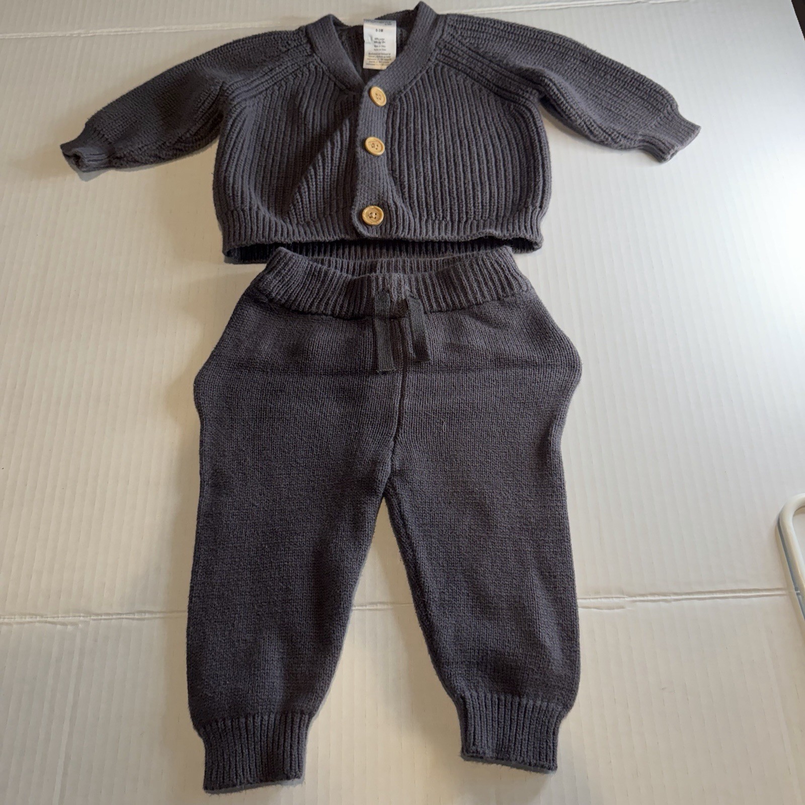 Modern Moments by Gerber 0-3M Knit Cardigan & Pants Set Gray Baby Outfit 2 Piece