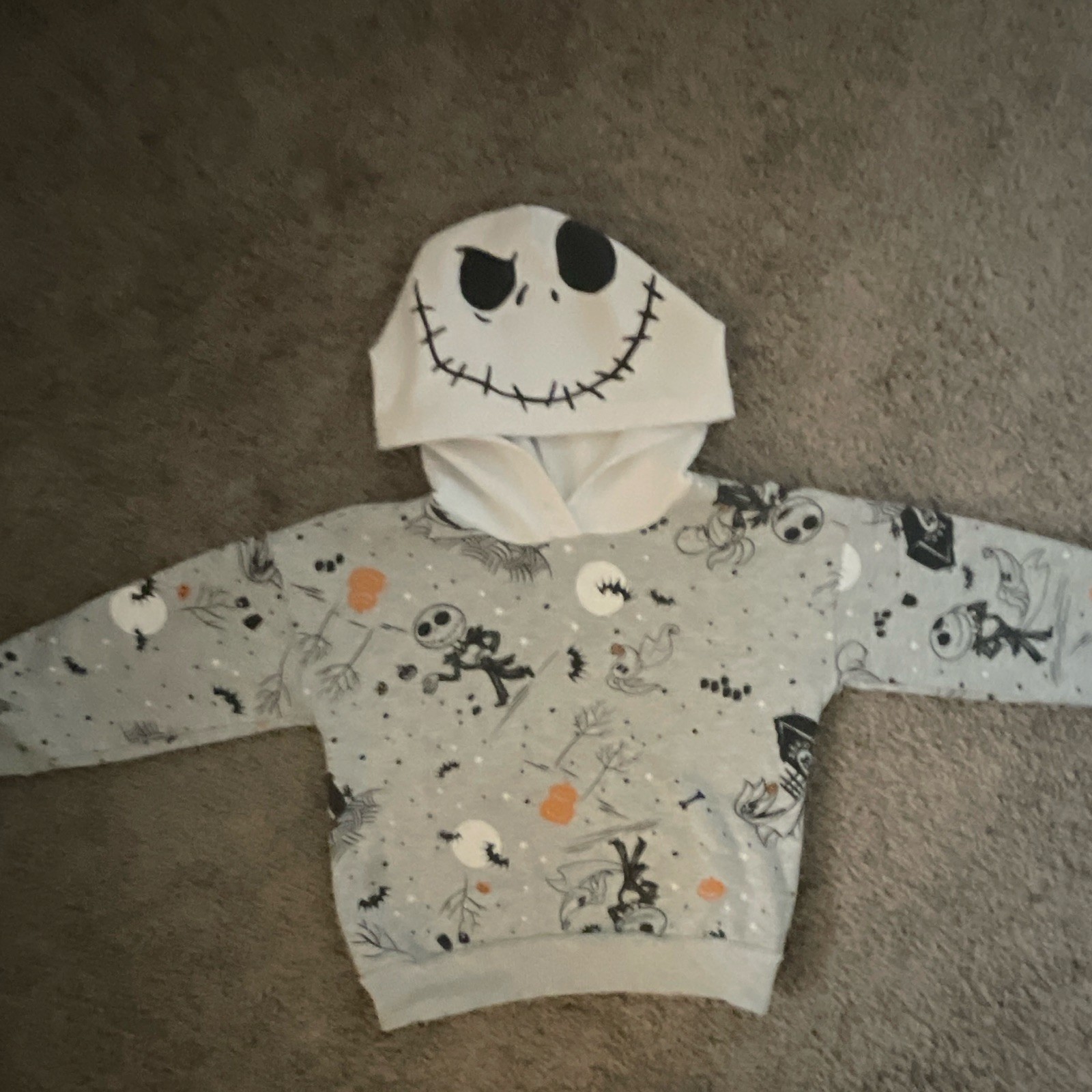 Disney Jack Skellington 2pc Hooded Sweatsuit Set Hoodie Pants Gray 4T