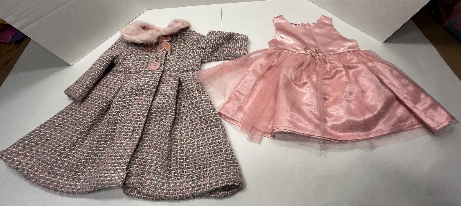 Blue Beri Boulevard Pink Gray Tweed Baby Dress & Coat Set 3-6 Mos