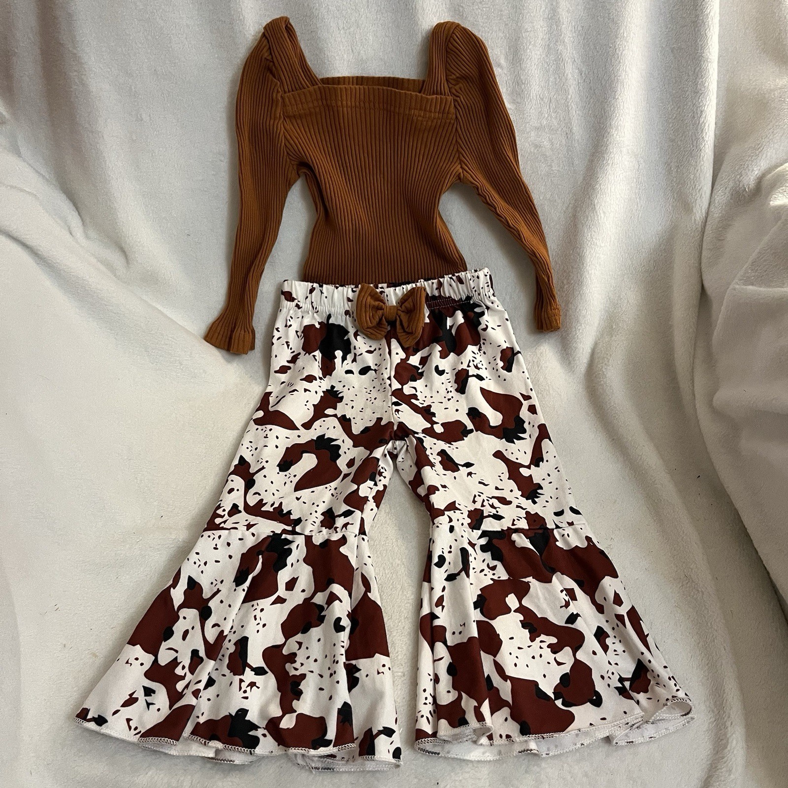 Infant Girls Size 80 (12-18 Mo) Cow Print Pants With Matching Brown Top (C316)