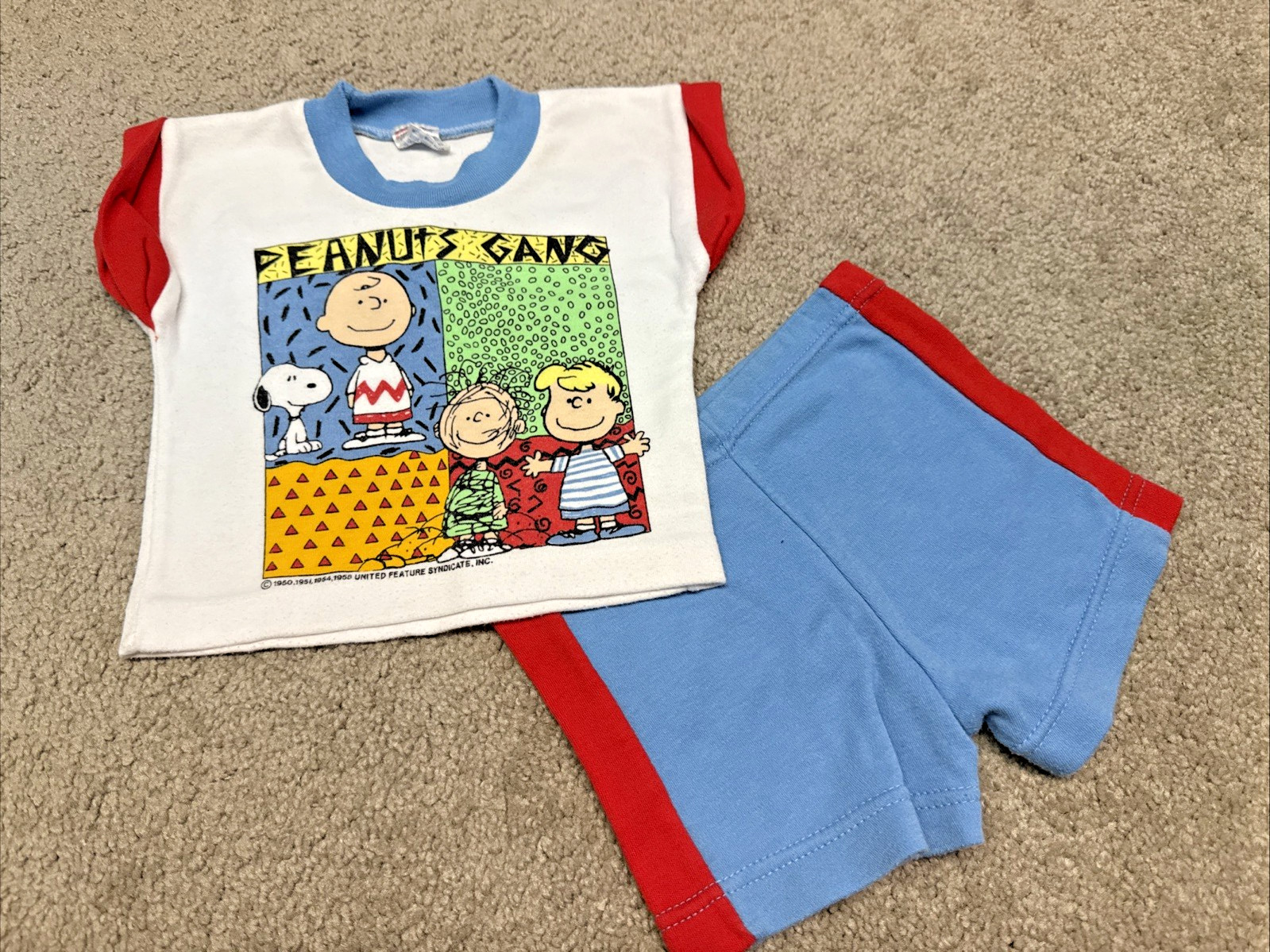 Peanuts Gang Snoopy 2 Piece Shorts Set 9 Months Vintage 90’s Baby Fair