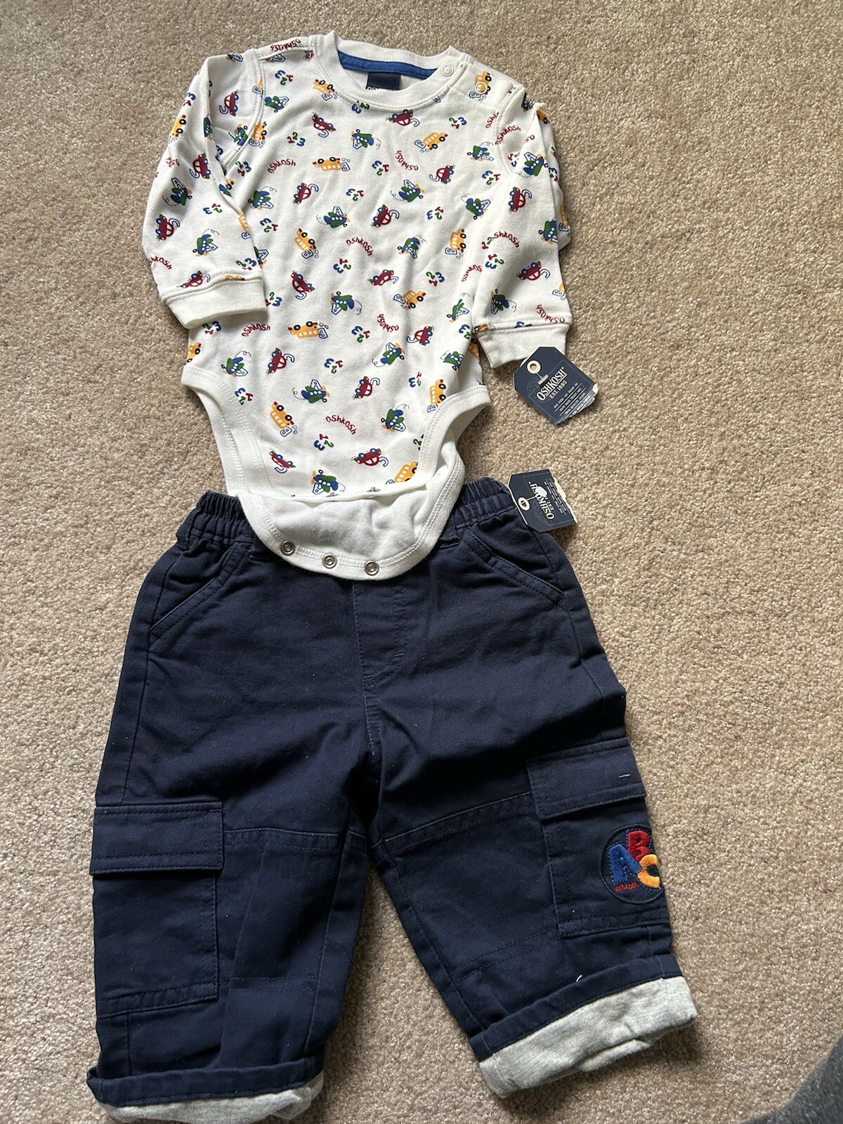 Infant 6-9 Month Oshkosh Long Sleeve Button Snap Top And Navy Pant