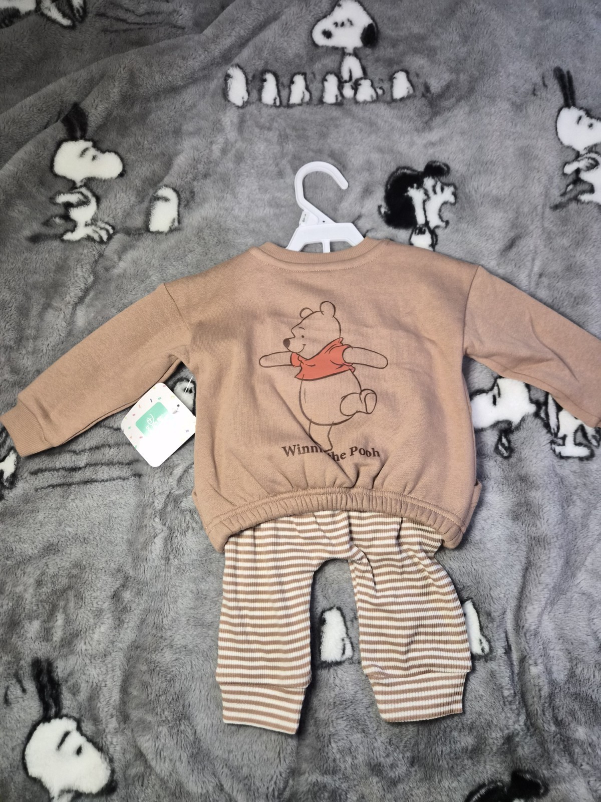 6/9 Months Winnie the Pooh Sweater And Striped Ribbed Pants Set – New