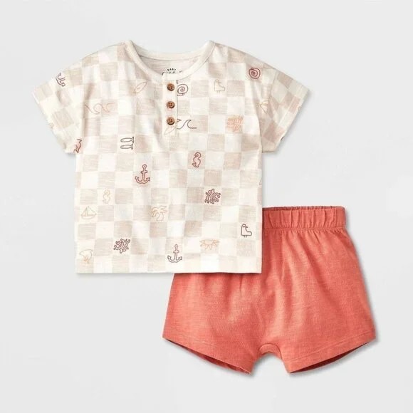 Baby Boys’ Short Sleeve Top & Bottom Set – Cat & Jack™ 18 months NEW Boat Anchor