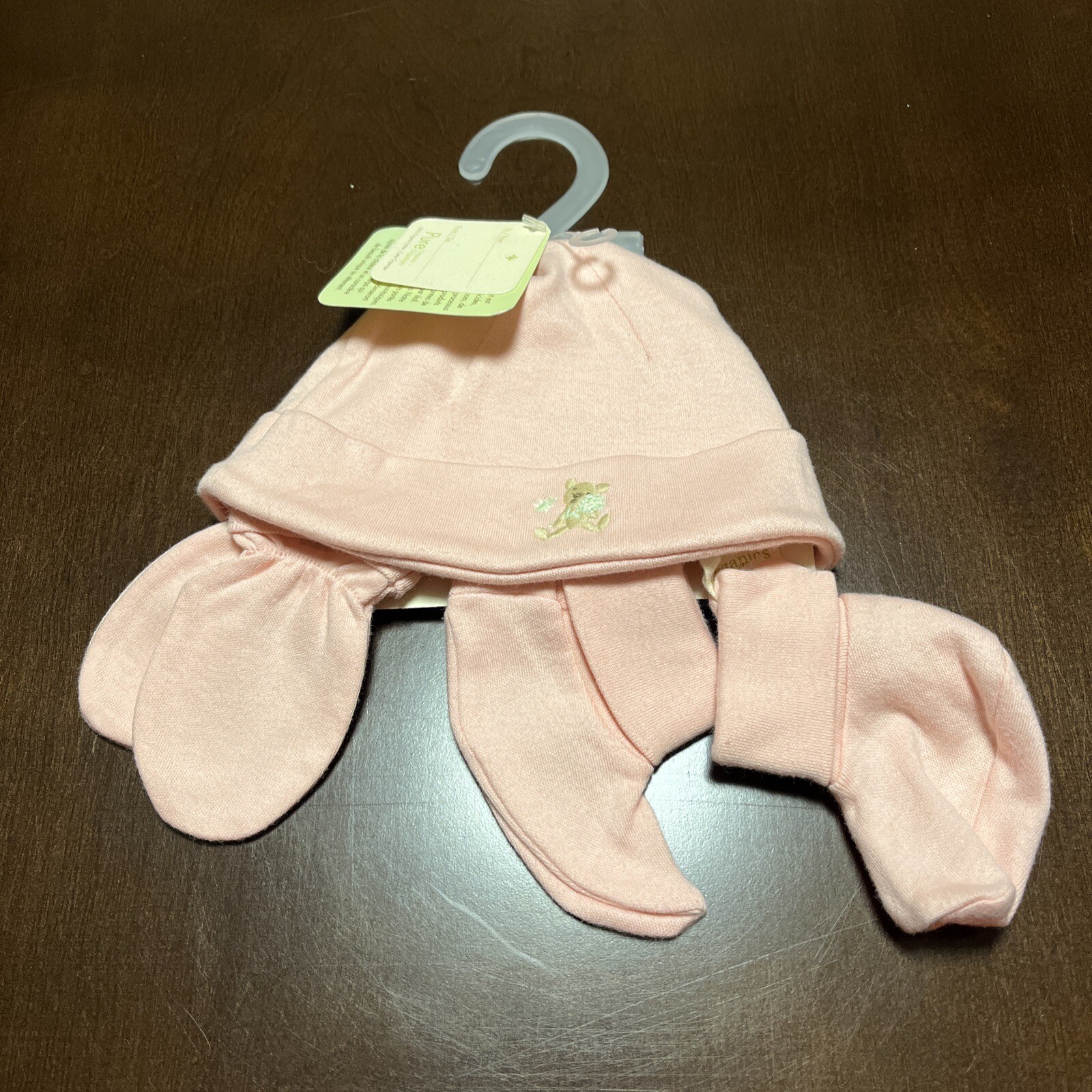 NWT PURE ORGANICS Newborn Cotton Hat Bootie Mittens Set Pink Baby Girl Gift NEW