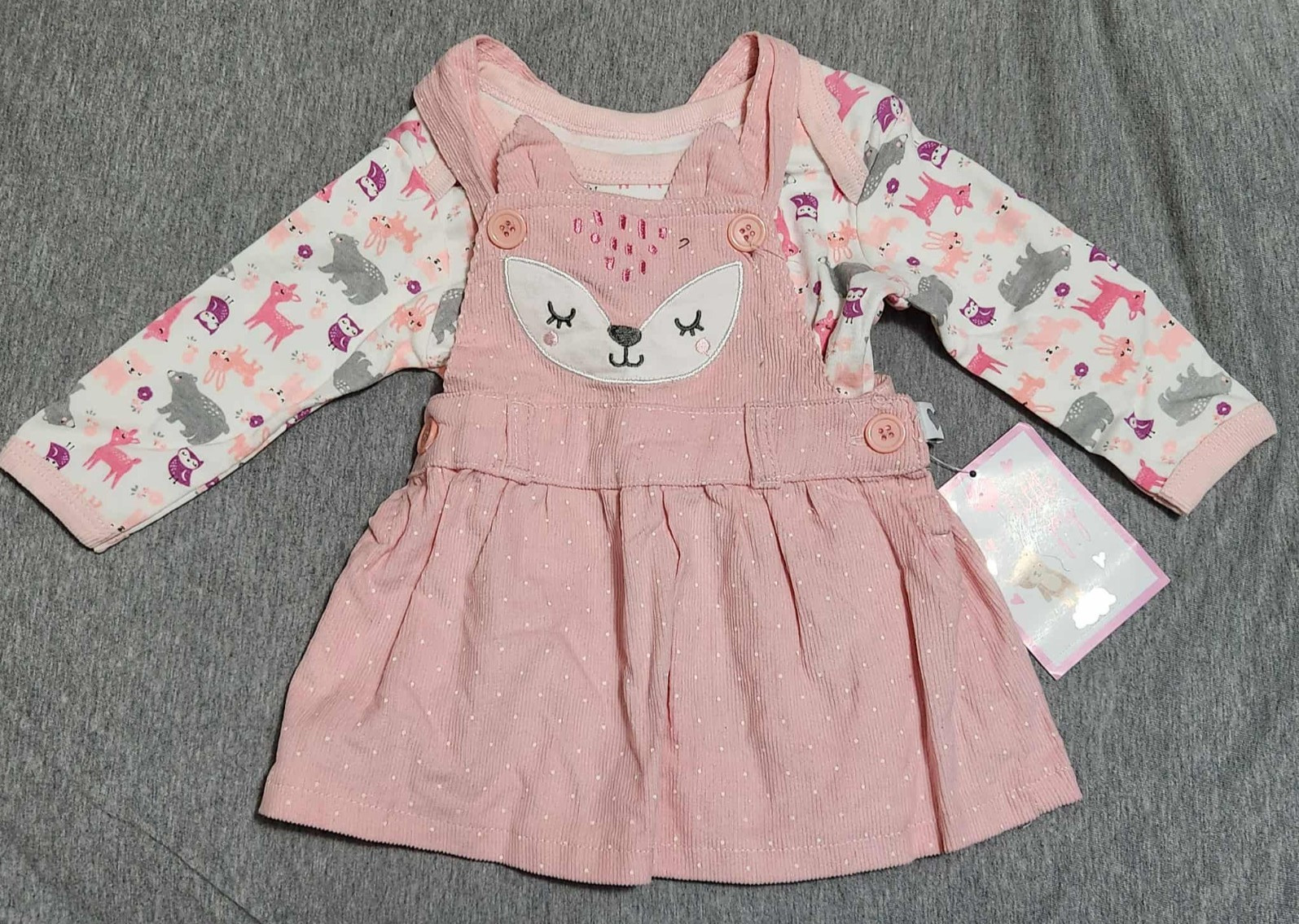 2 Piece Little Joy Infant Baby Girl 0-3 Month 1 Piece Shirt & Overall Dress