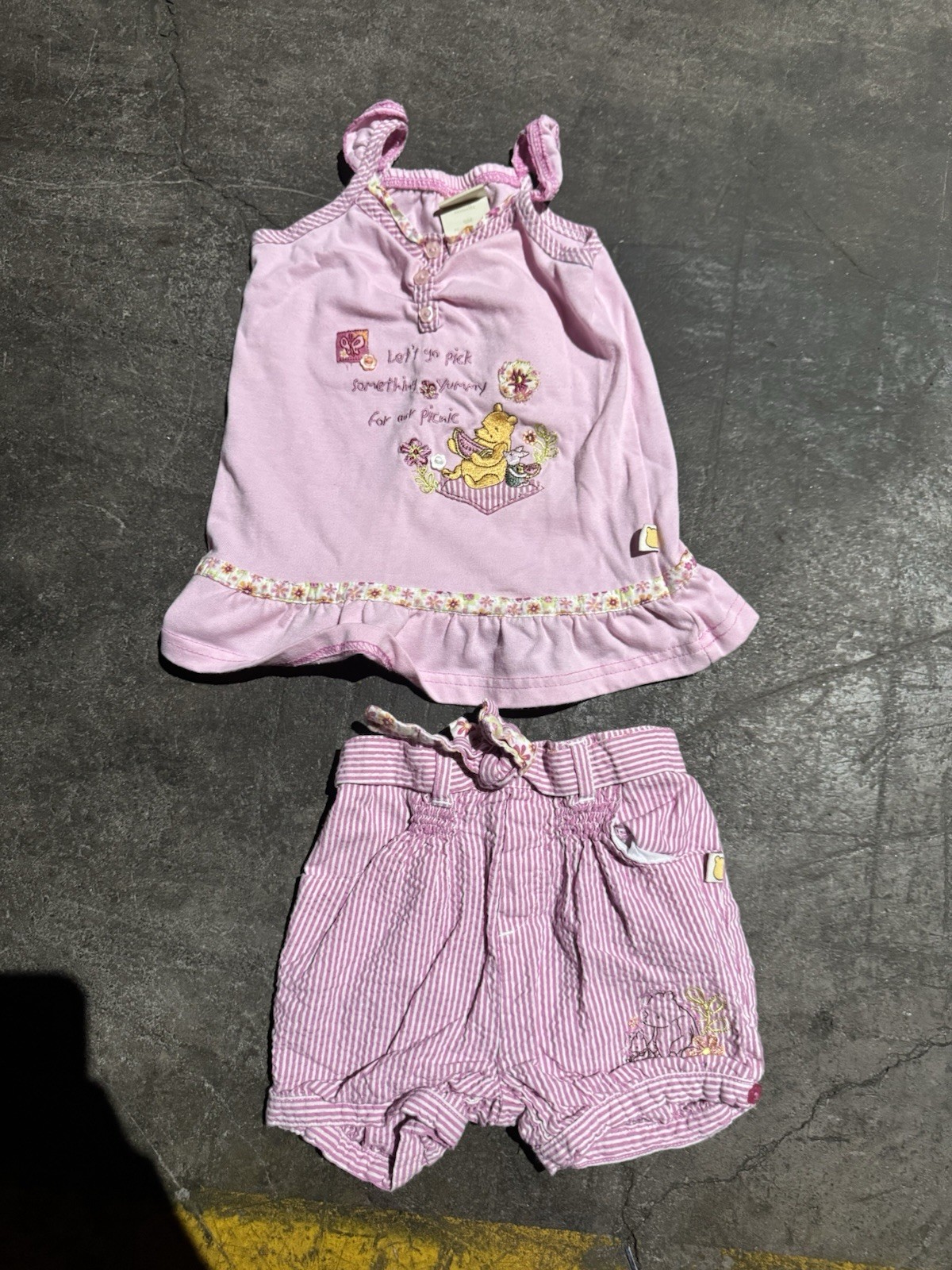 Vintage Pooh Seer Sucker Pink Top And Bottom Set 18 Mo Classic Pooh