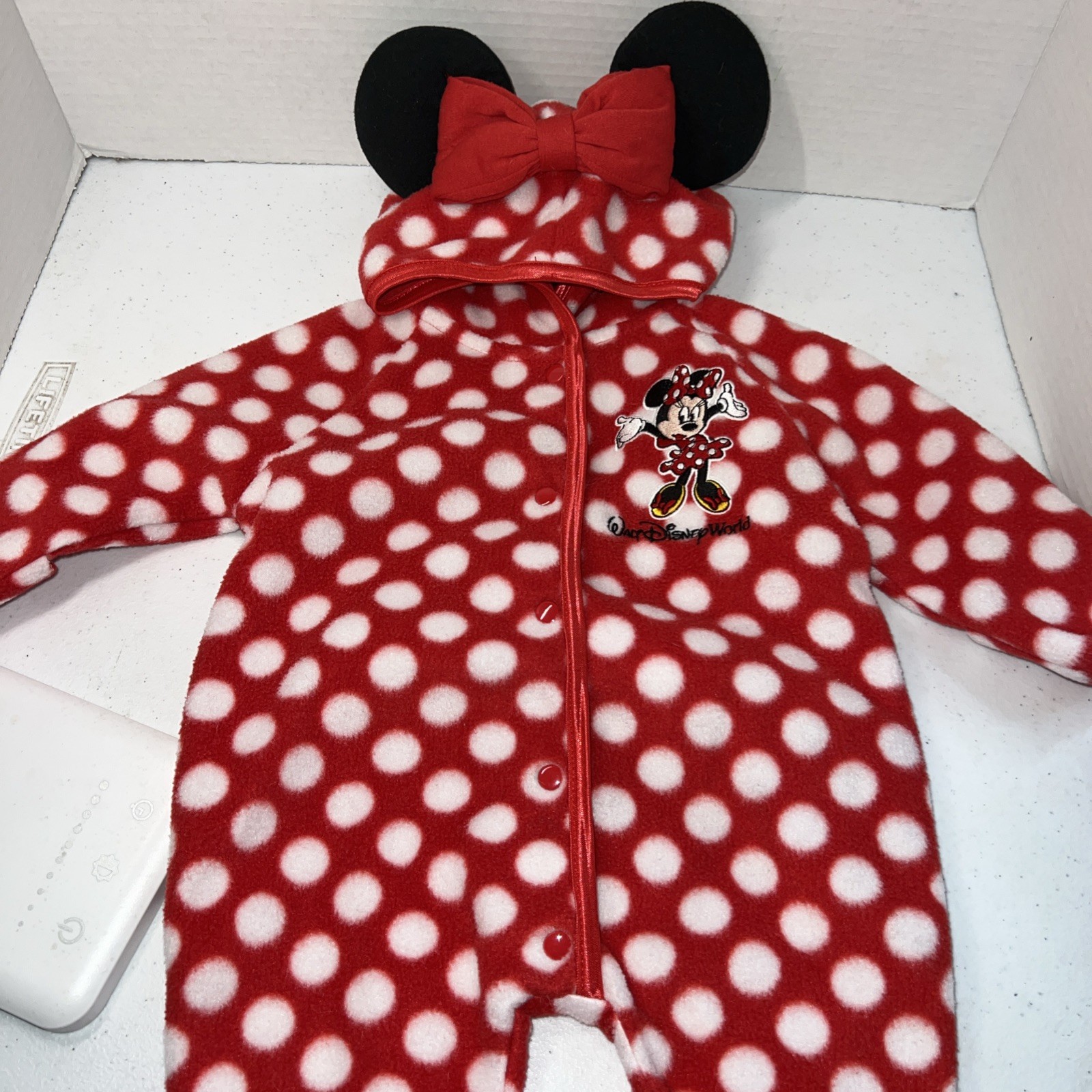 Baby Girl Disney Park 3 Month Red DisneyWorld Minnie Mouse Fleece Hooded Outfit
