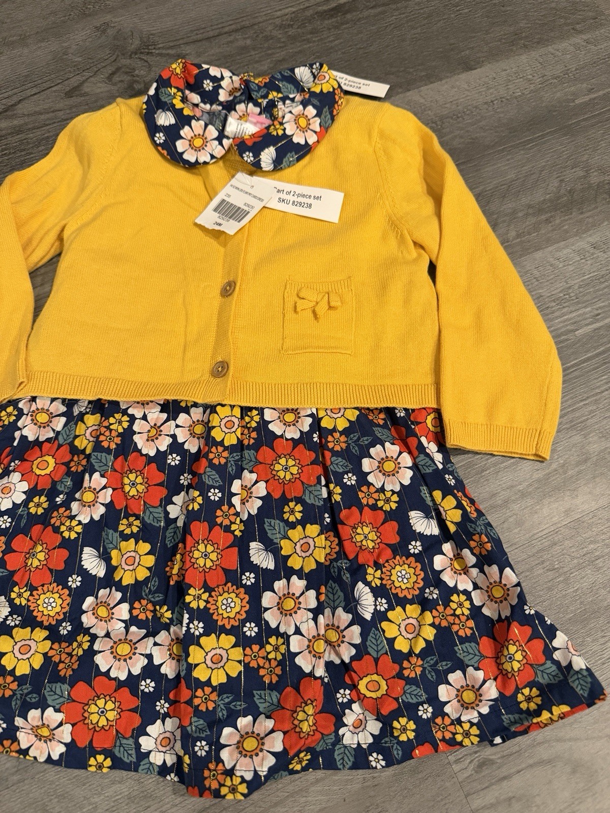 NWT Goodlad Girls 2 Piece Floral Dress Yellow Cardigan Set 24 Months