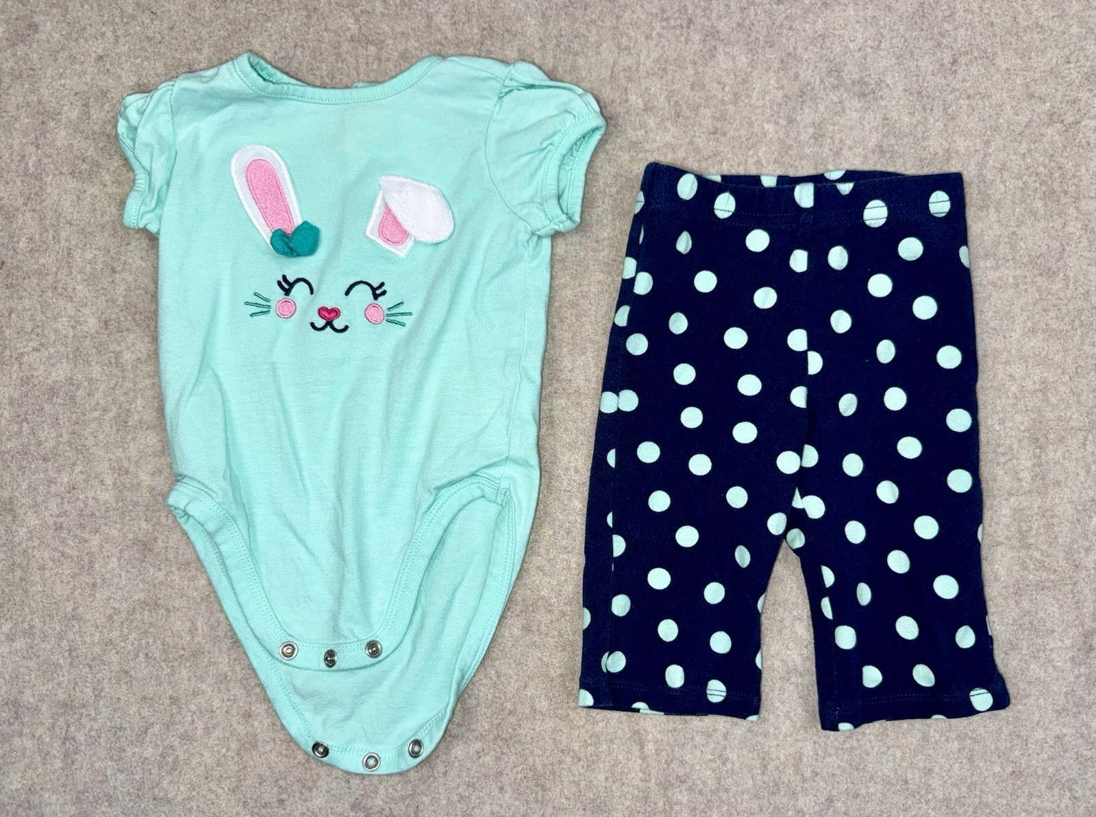 Jumping Beans Girls 3 Month 2 Piece Set Pants/Body Suit Easter Bunny Teal Blue
