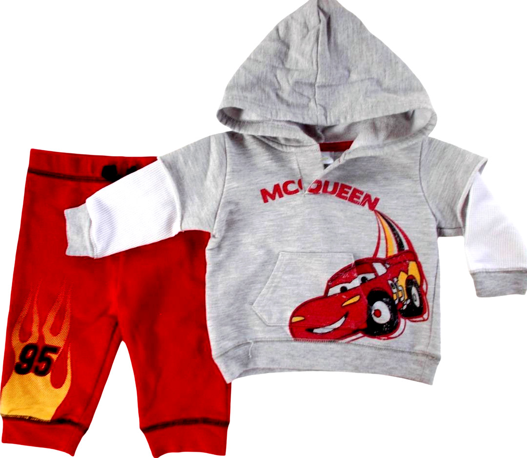 Disney/Pixar CARS Lightning McQueen Mock-Layered Hooded TOP & JOGGER PANTS 3-6 M