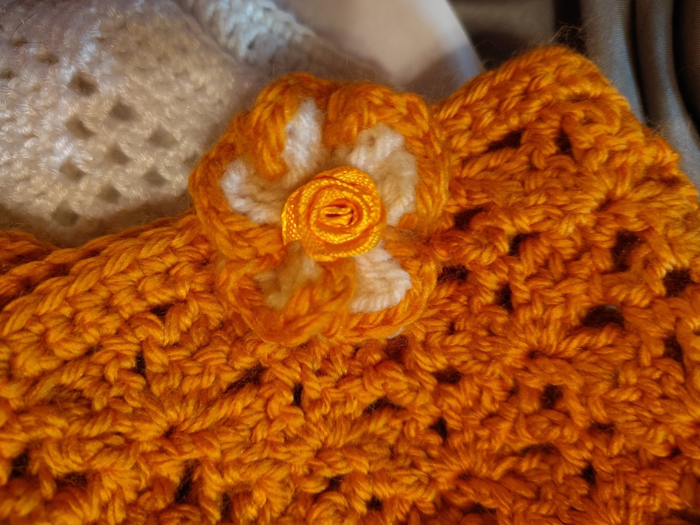 Fall Pumpkin Color Handmade Crochet Baby Jacket Set- Accents Easily Removed