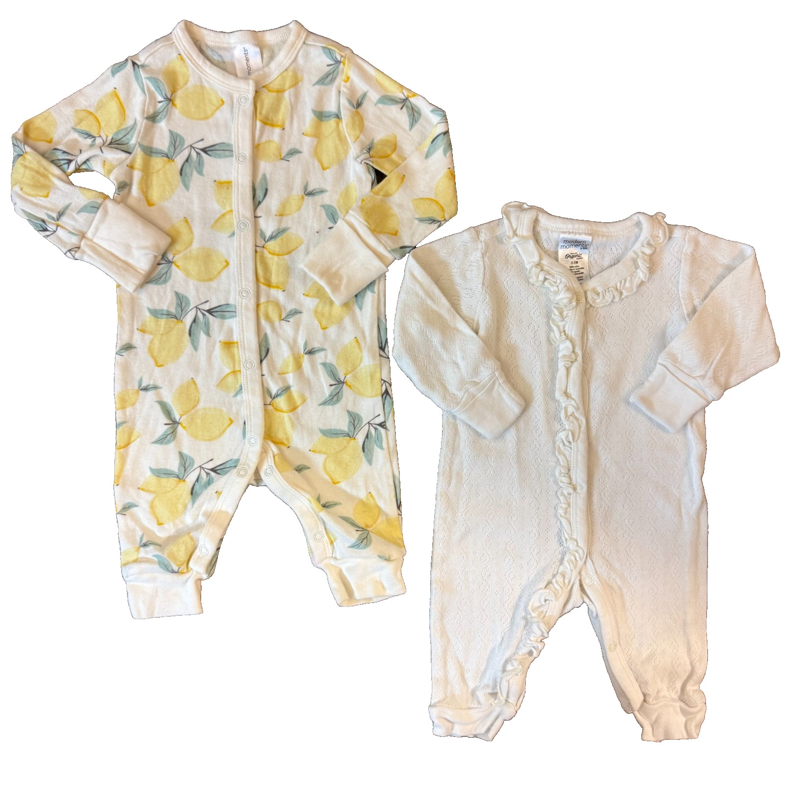 Modern Moments Baby Girl 0/3 Months Organic Rompers 1 Piece Outfits Lot Lemon