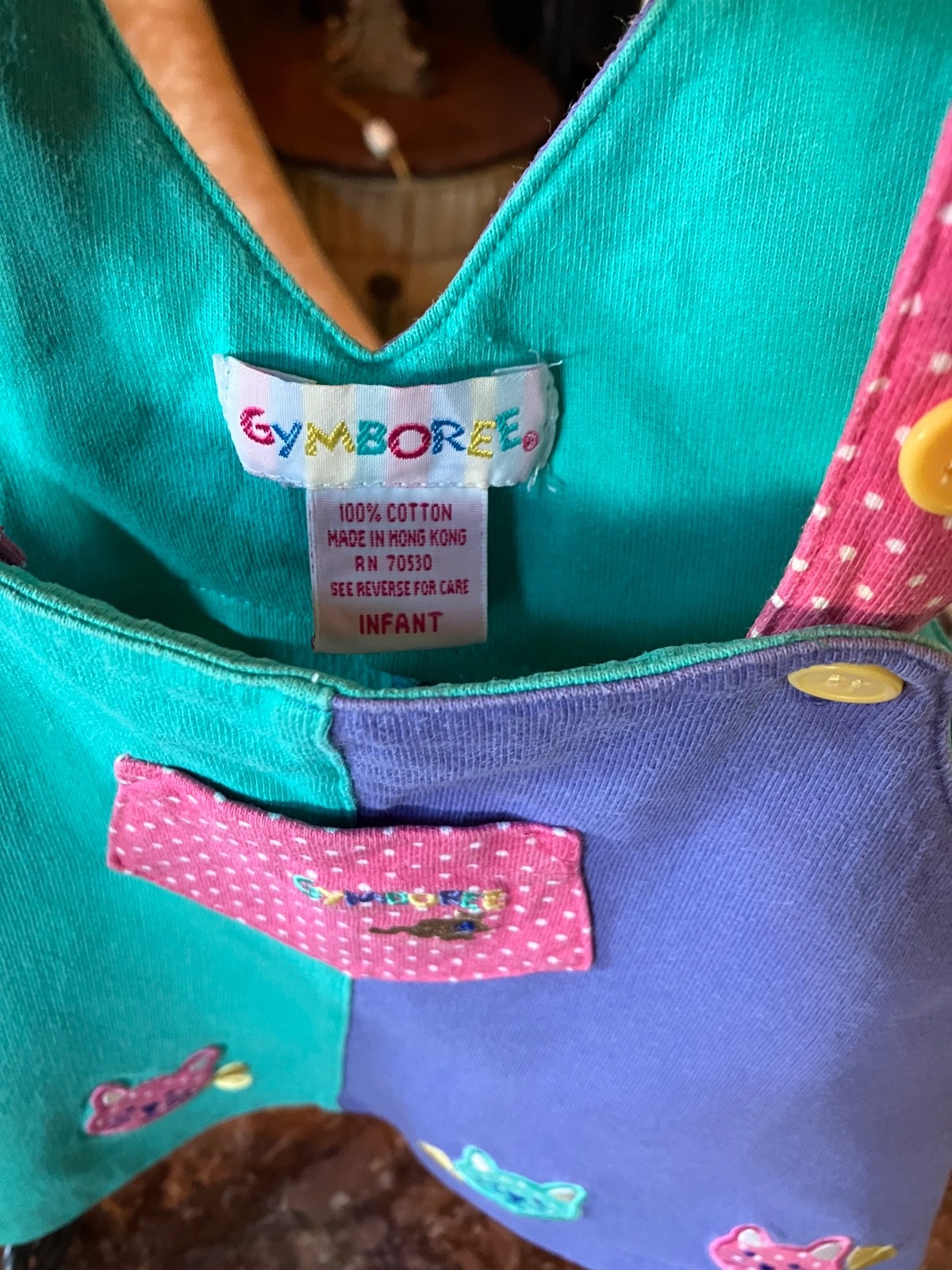 Vtg Gymboree 1996 Cat and Mouse overall jumper pinnie dress 6-12 infant