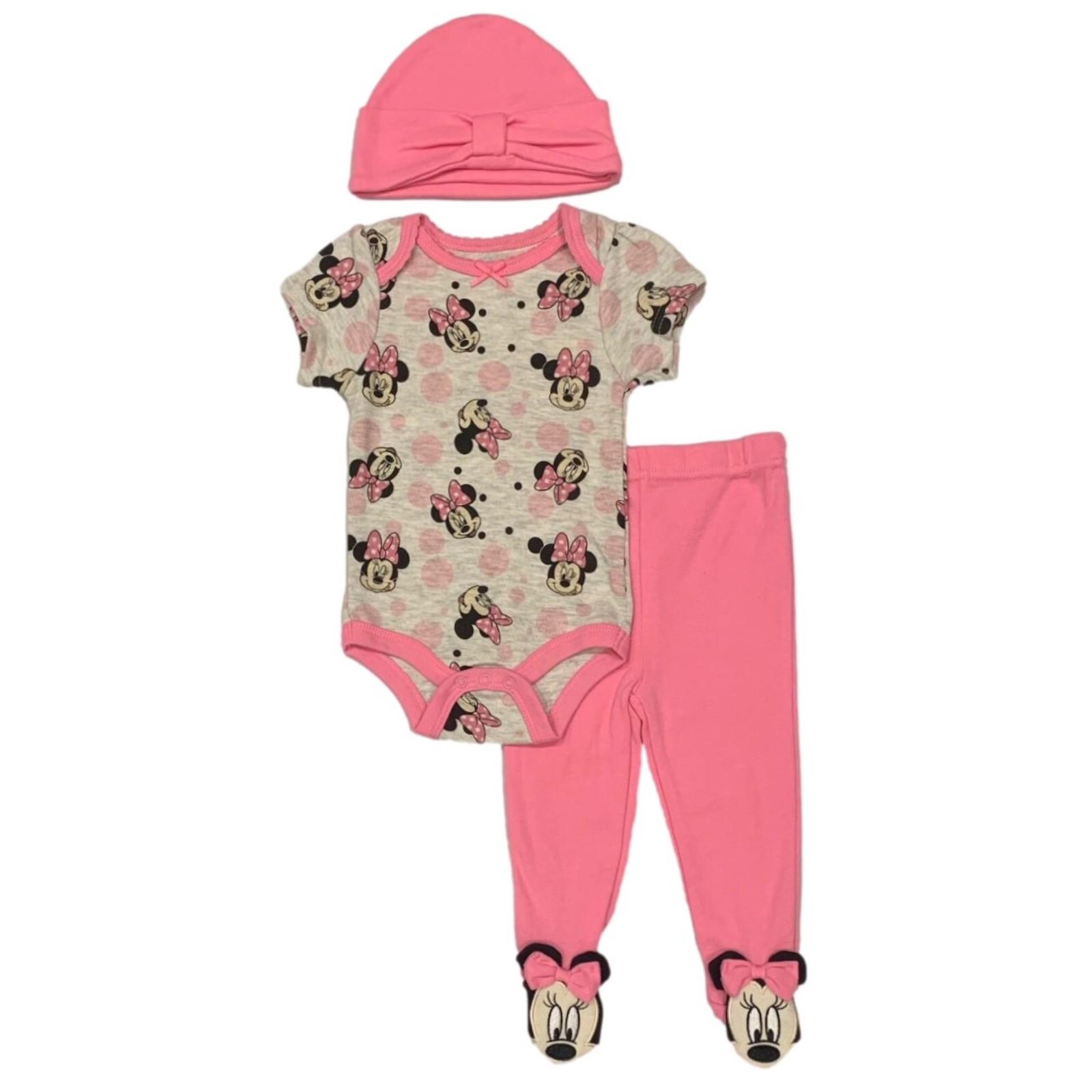 Disney Minnie Mouse☆3-Piece Bodysuit and Footed Pants Layette Set☆(Baby Girls)