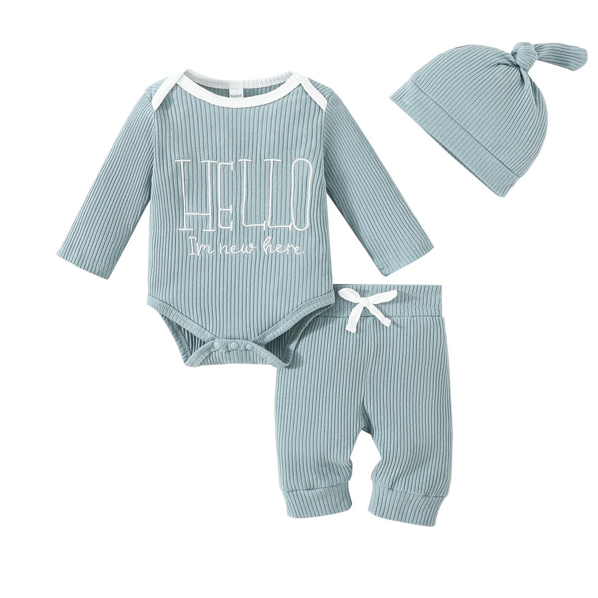 Newborn Baby Boy Clothes Coming Home Outfits Letter Print Ribbed Knitted Cott…