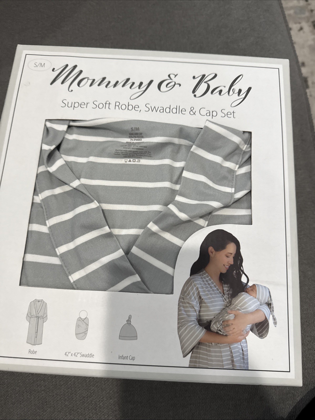 Mommy & Baby Matching Robe, Baby Swaddle, & Cap Set- Size S /M Breathable Fabric