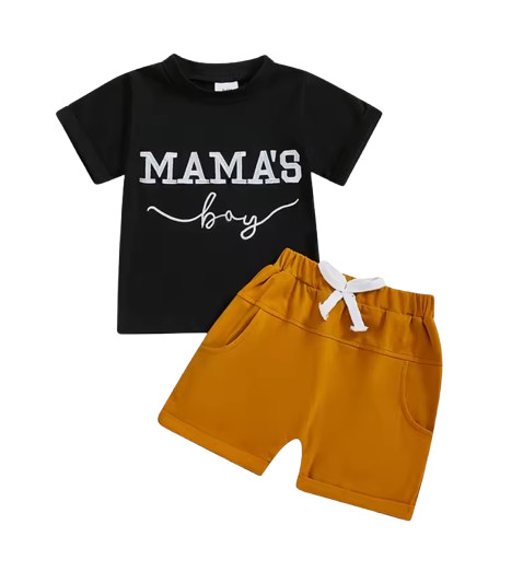 Baby Boy Summer Clothes Embroidered Letter Short Sleeve Tee & Elastic Shorts Set