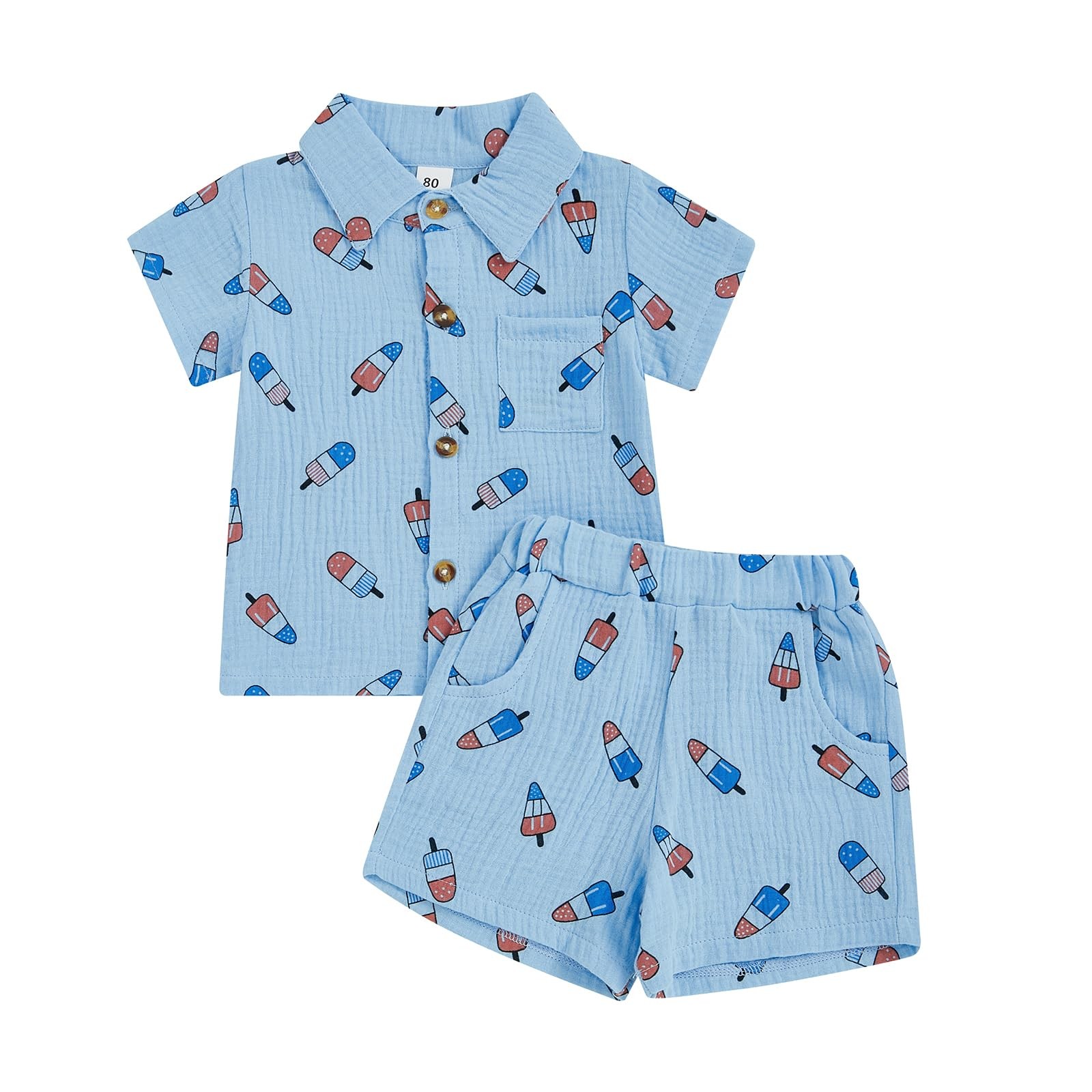 Ktwharnu 4Th Of July Toddler Baby Boy Outfit Popsicle Short Sleeve Cotton Linen